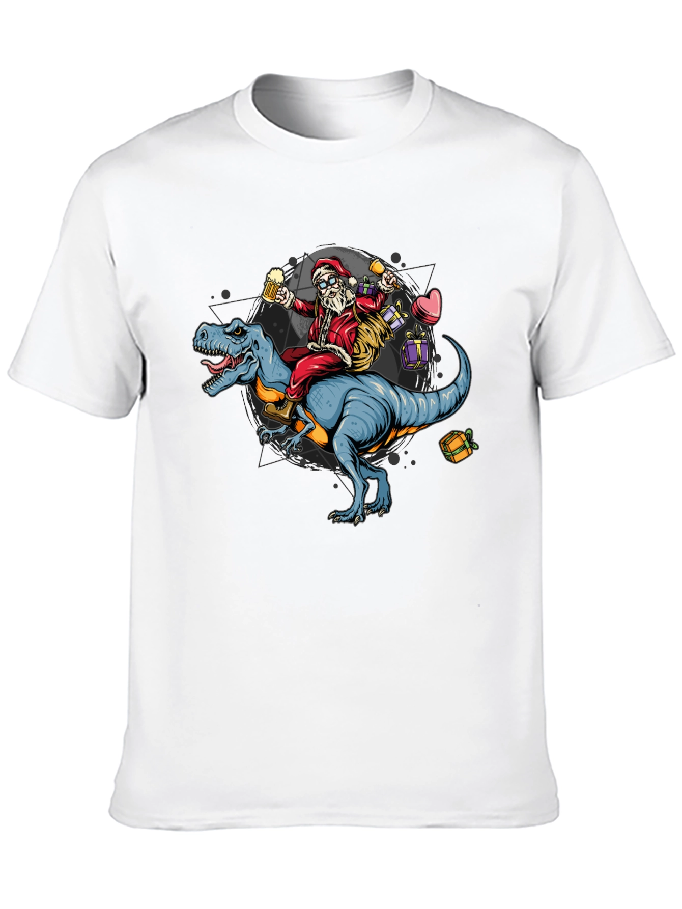 Black Santa Riding Dinosaur T-Shirt - Festive Holiday Apparel view 10