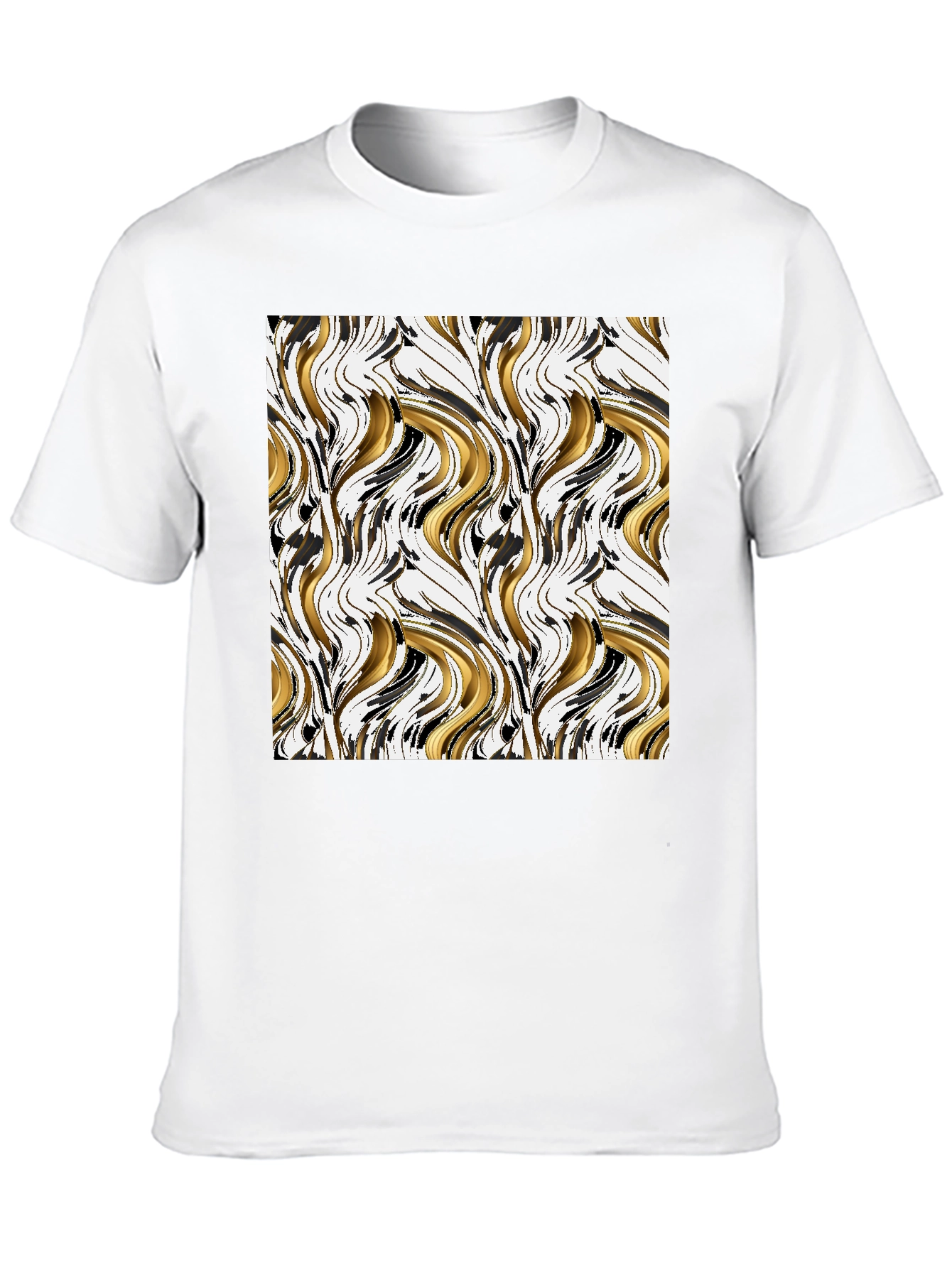 Black Abstract Gold & Black Swirl Print Black T-Shirt view 10