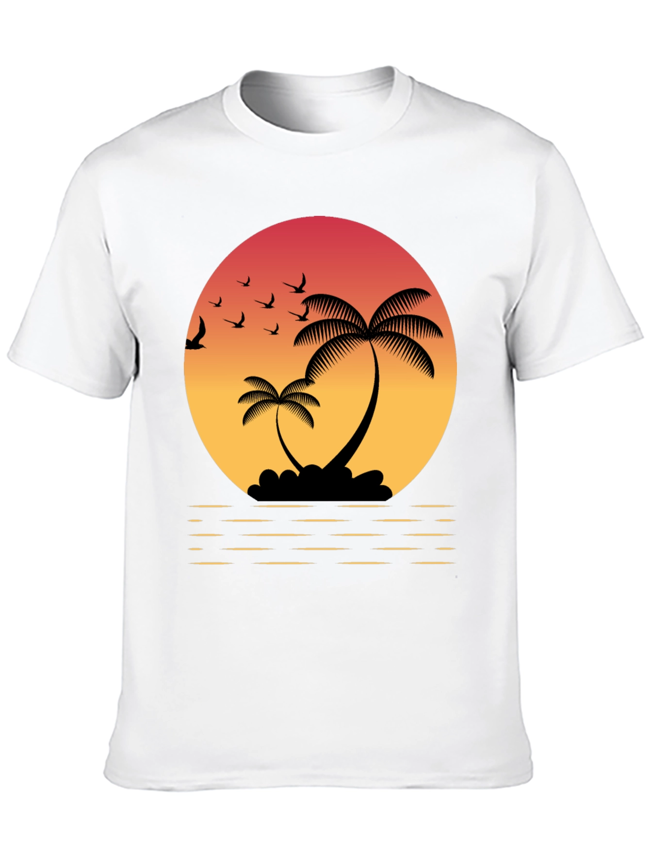 Black Tropical Sunset T-Shirt: Palm Trees & Birds view 10