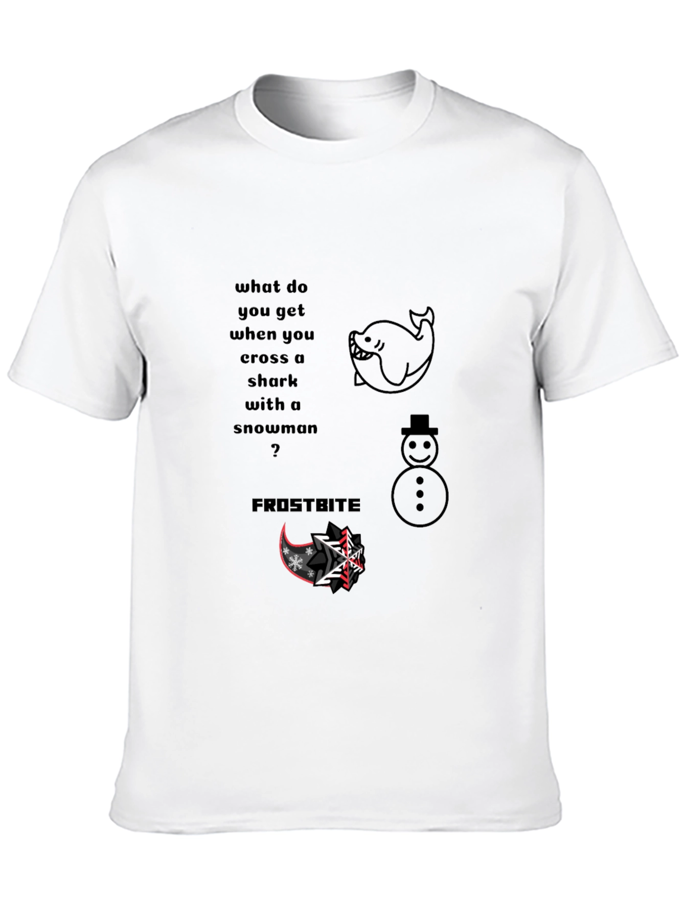 Black Shark Snowman Frostbite Pun T-Shirt view 10