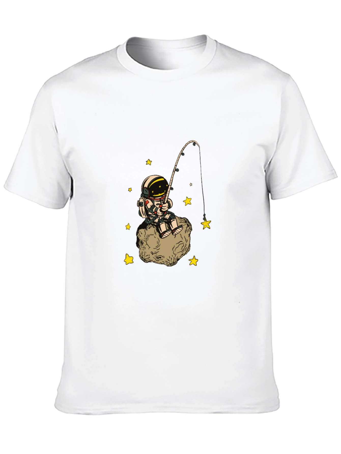 Black Astronaut Fishing Starry Tee - Outer Space Cotton T-Shirt view 10