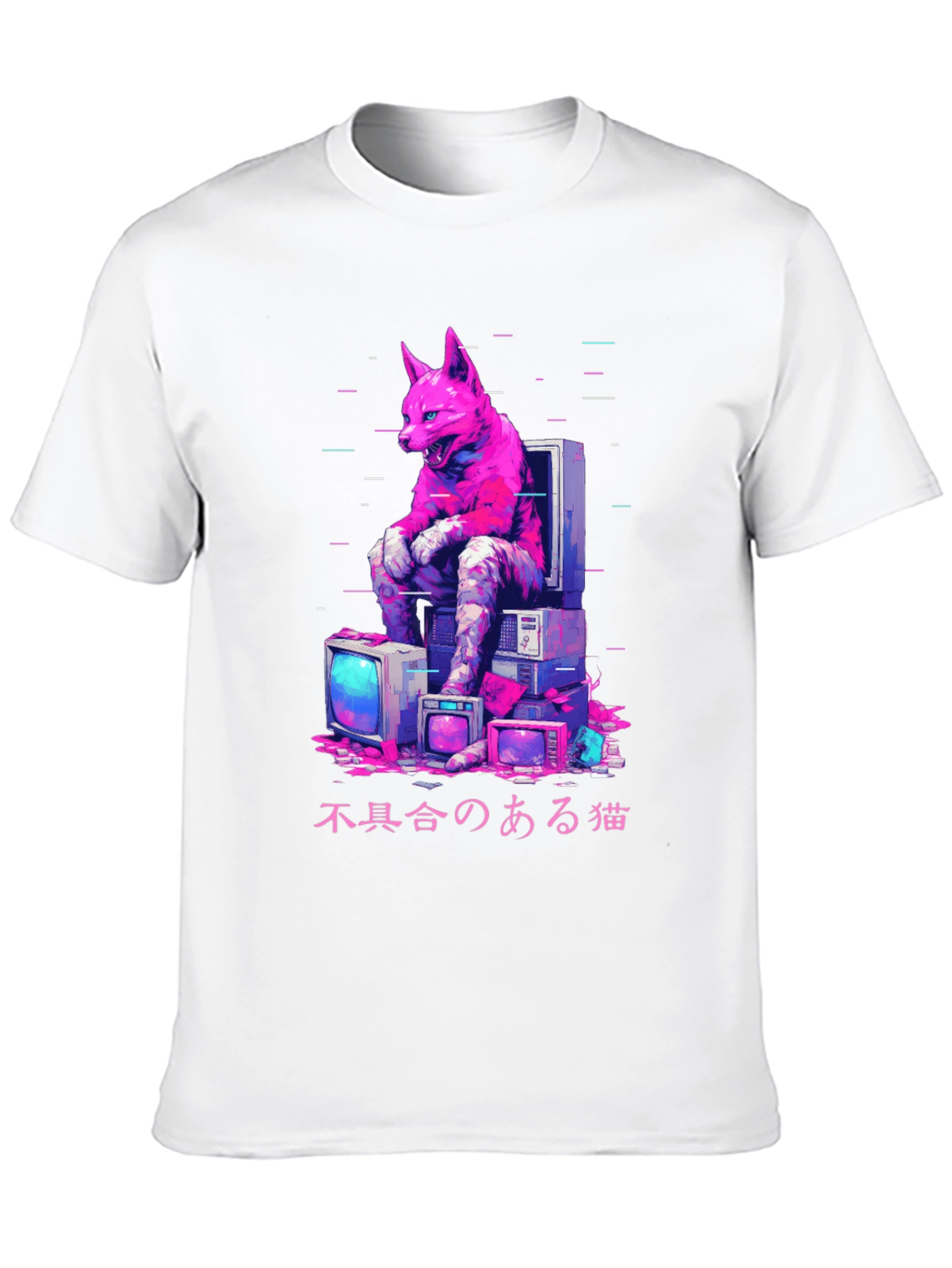 Black Cyberpunk Cat Glitch T-Shirt view 10
