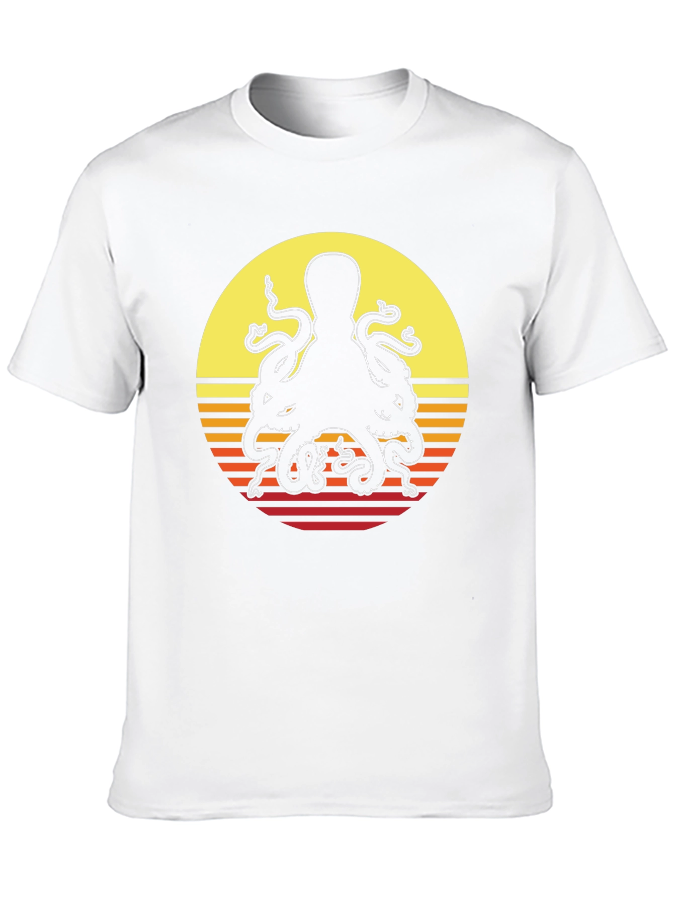 Black Retro Octopus Sunset Graphic T-Shirt view 10
