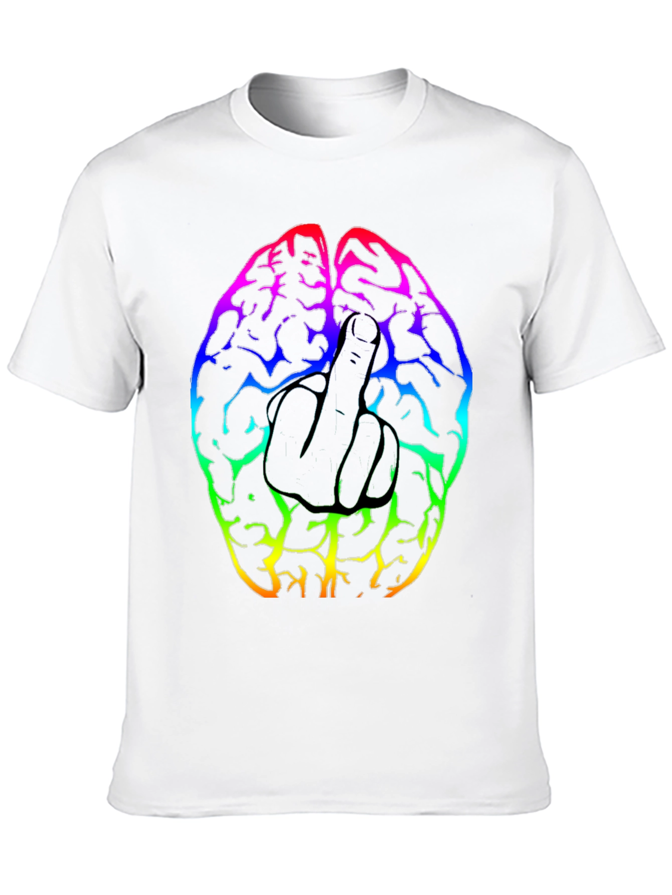 Black Rainbow Brain Middle Finger Graphic T-Shirt view 10