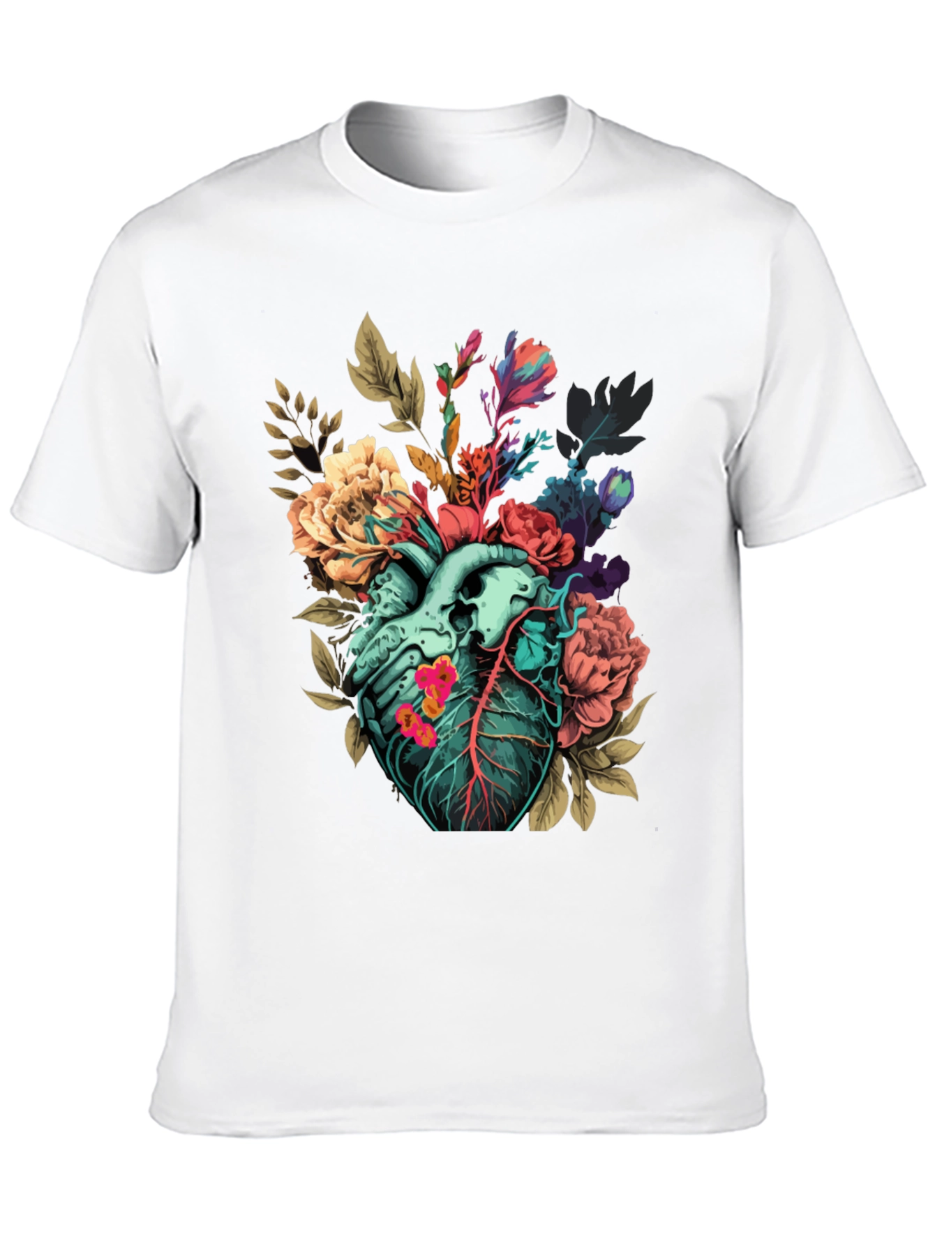 Black Floral Heart Print T-Shirt - Unique Anatomical Art view 10