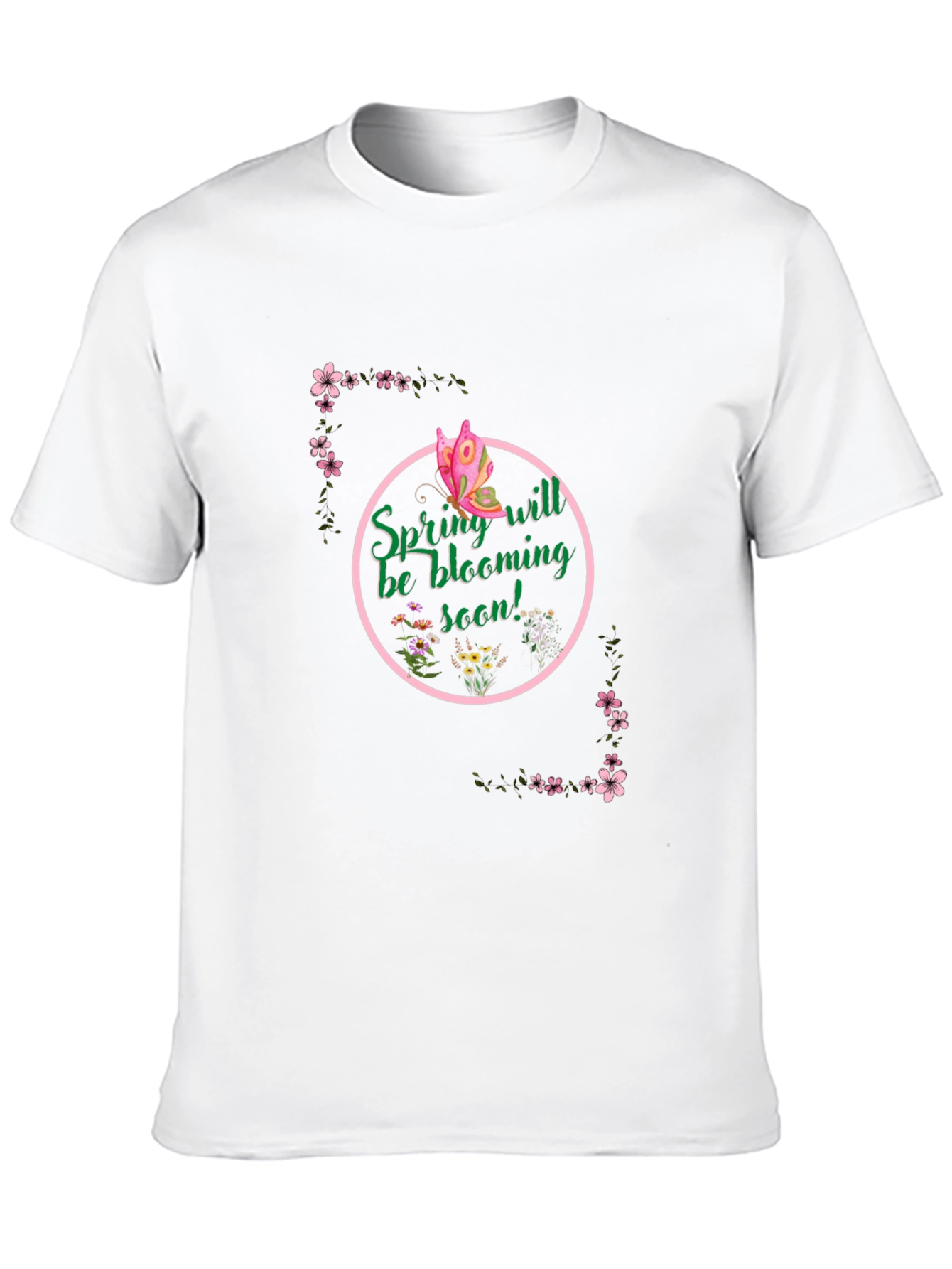 Black Spring Bloom T-Shirt - Butterfly & Floral Design view 10