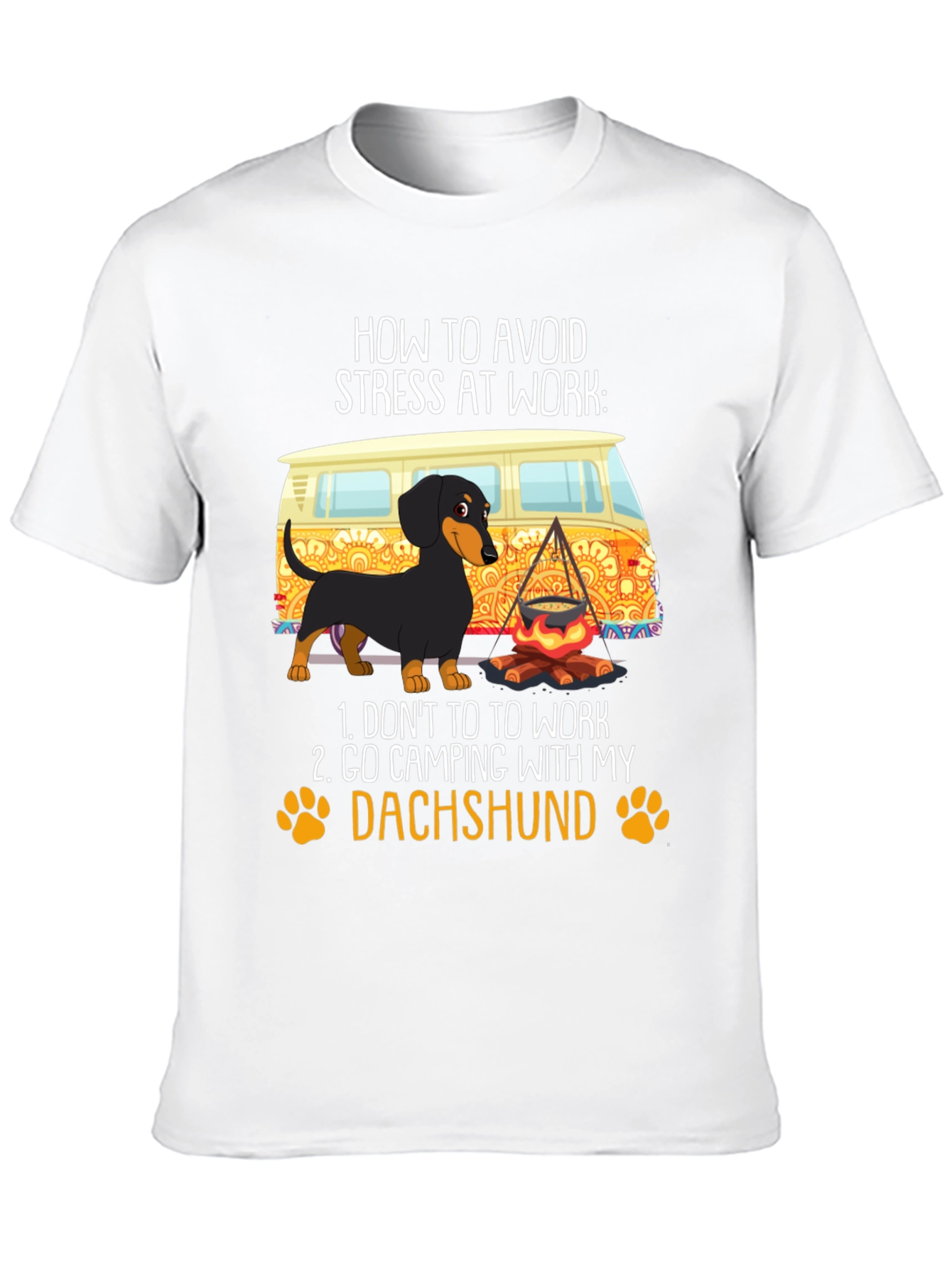 Black Avoid Stress Dachshund Camping T-Shirt view 10