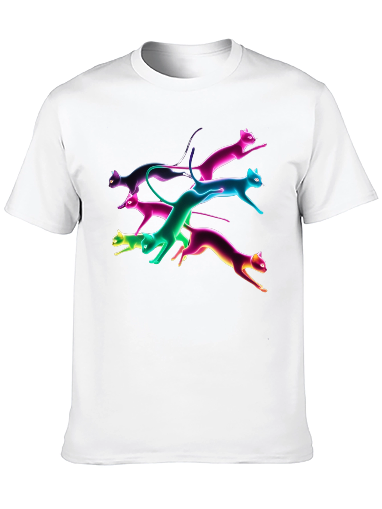 Black Neon Cats Black T-Shirt view 10