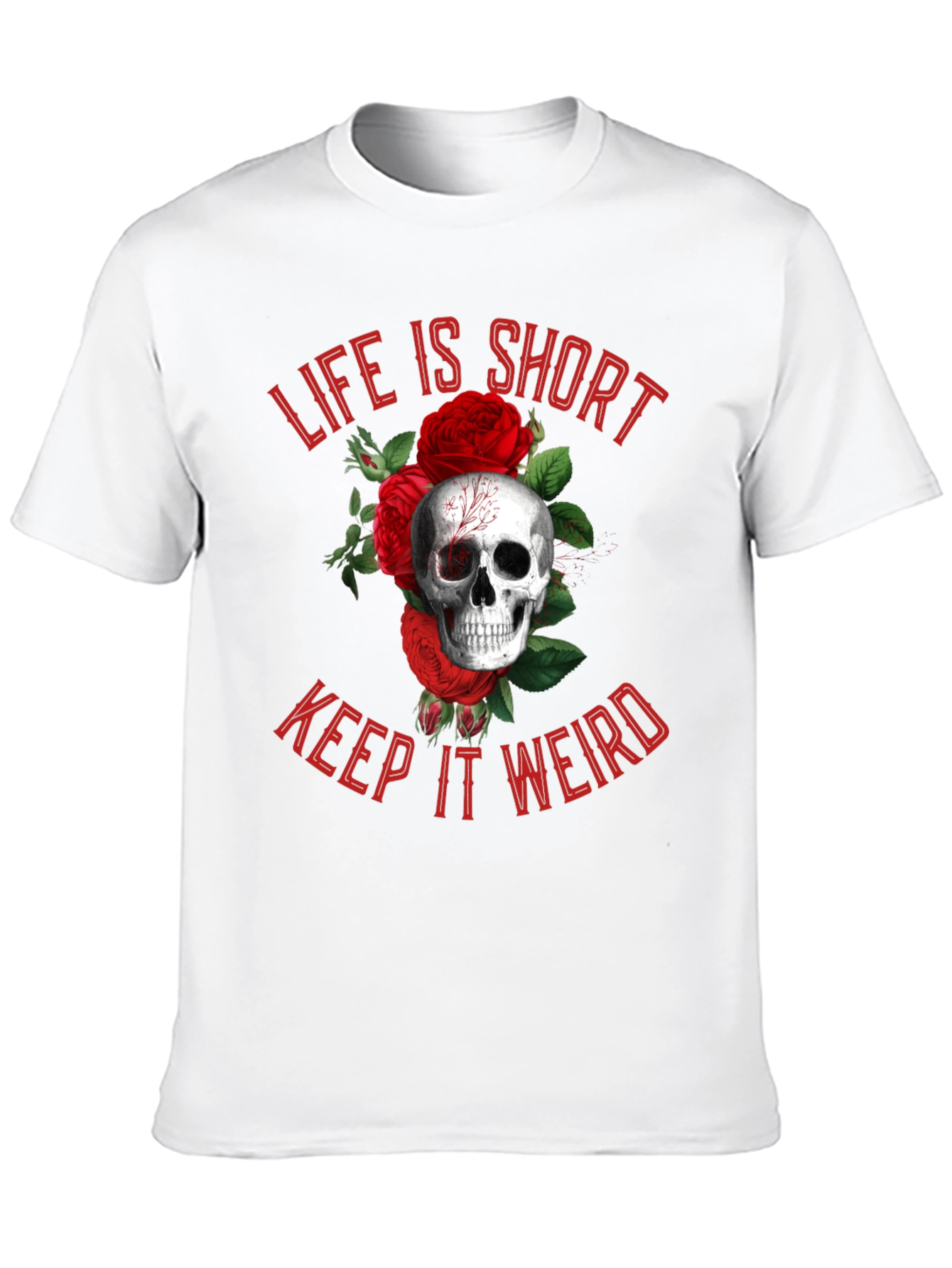Black Life is Short, Keep it Weird Skull & Roses Graphic Tee view 10