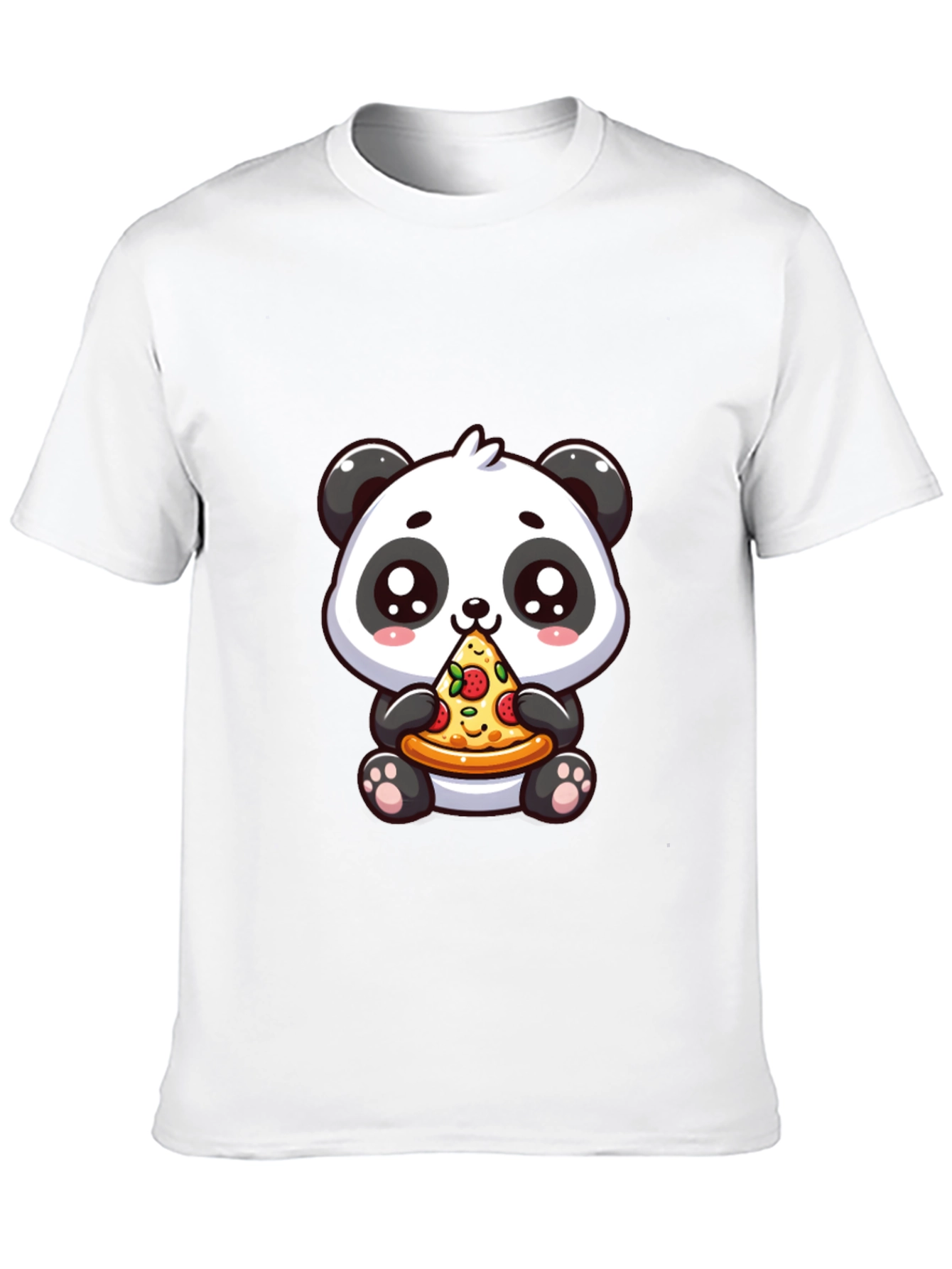Black Cute Panda Pizza Graphic Black T-Shirt view 10