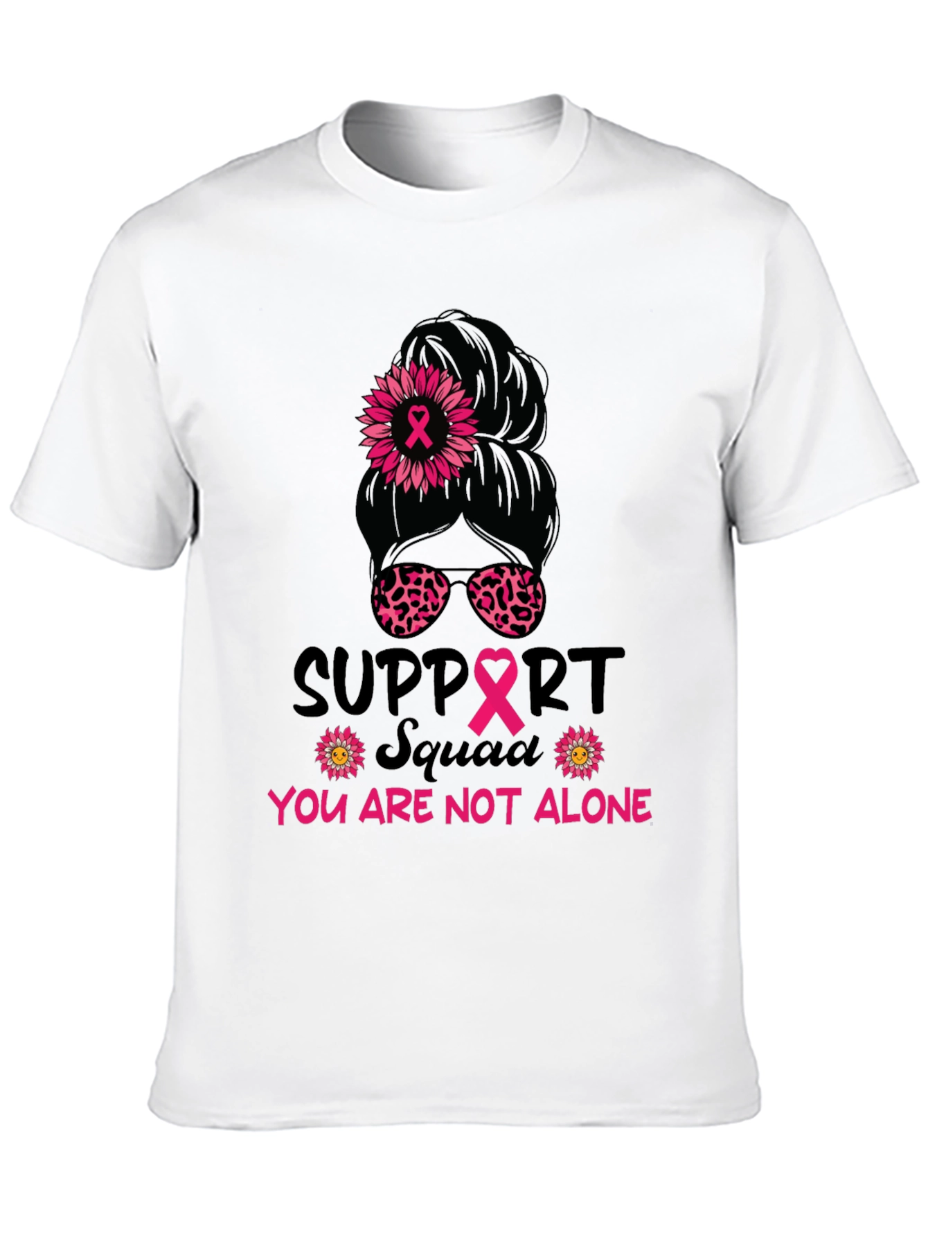 Black Breast Cancer Awareness Messy Bun Support Squad Tee view 10