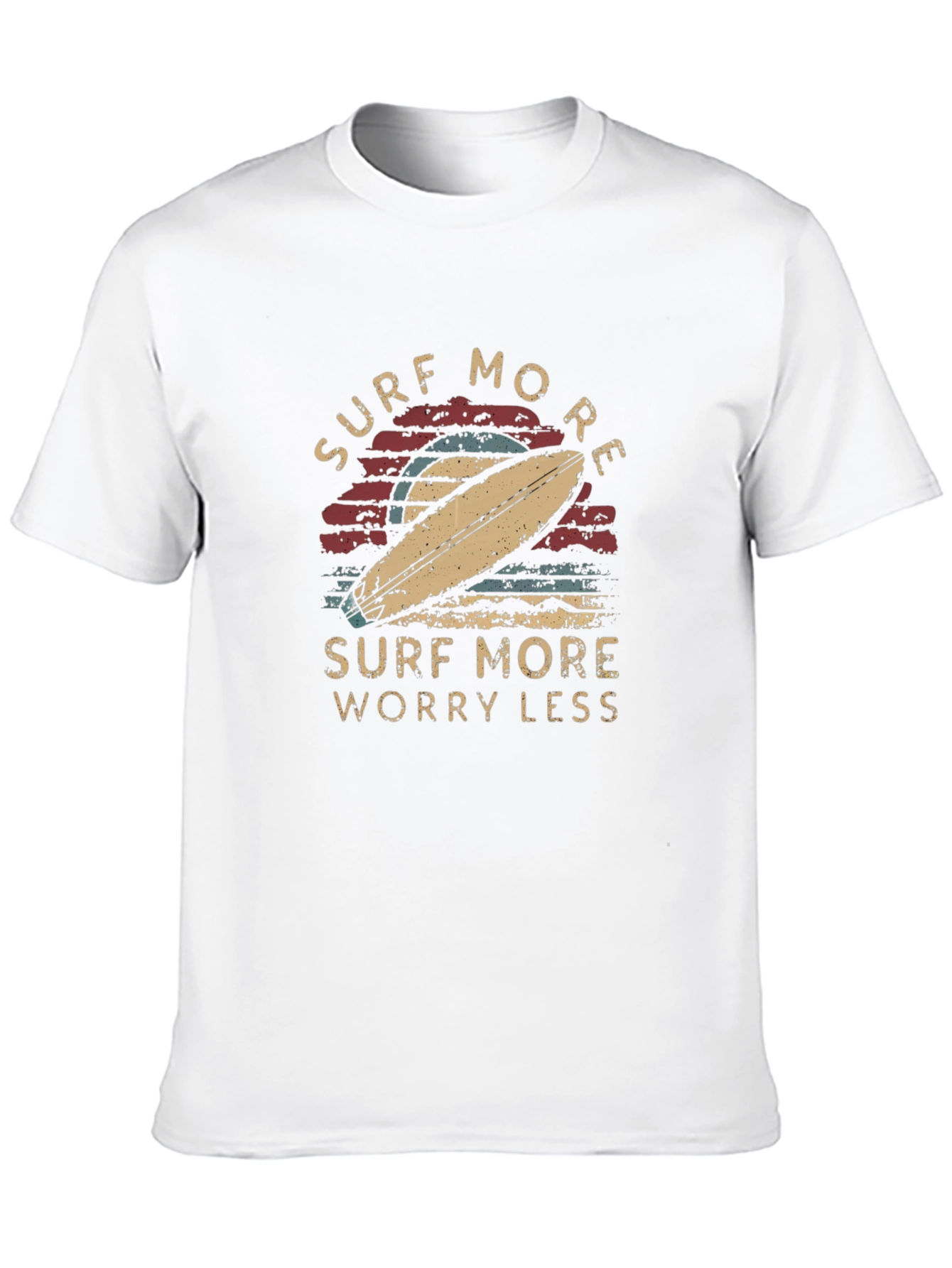 Black Surf More Worry Less Graphic Tee - Retro Surfboard Design view 10