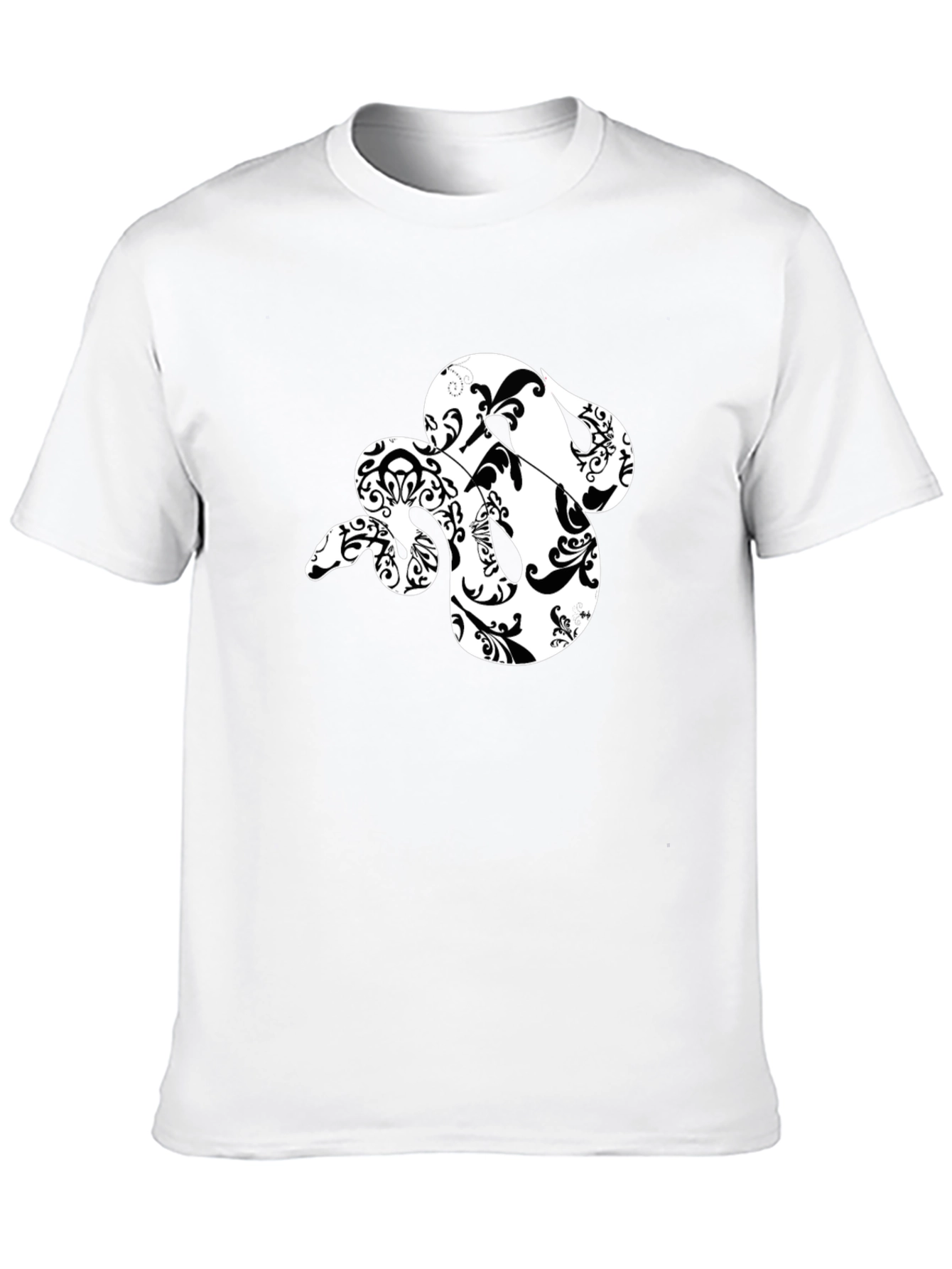 Black Stylish Black T-Shirt with Floral Snake Design view 10