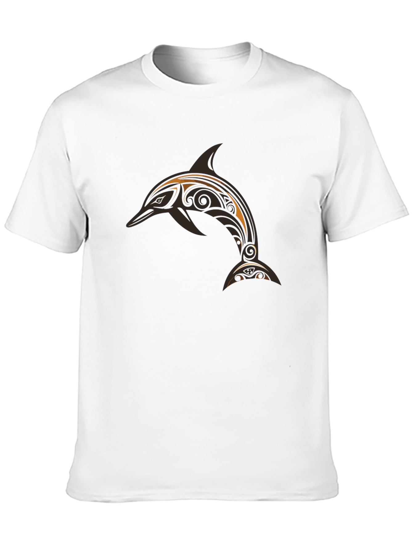 Black Men's Black T-Shirt with Tribal Dolphin Design view 10