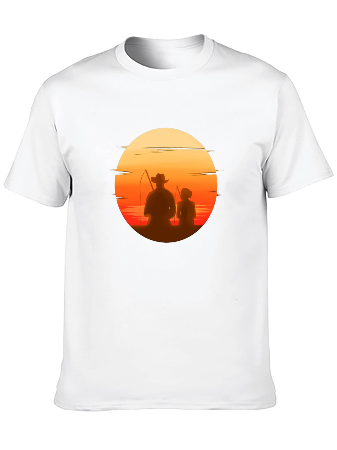Black Sunset Fishing T-Shirt: Dad & Daughter Silhouette Tee view 10