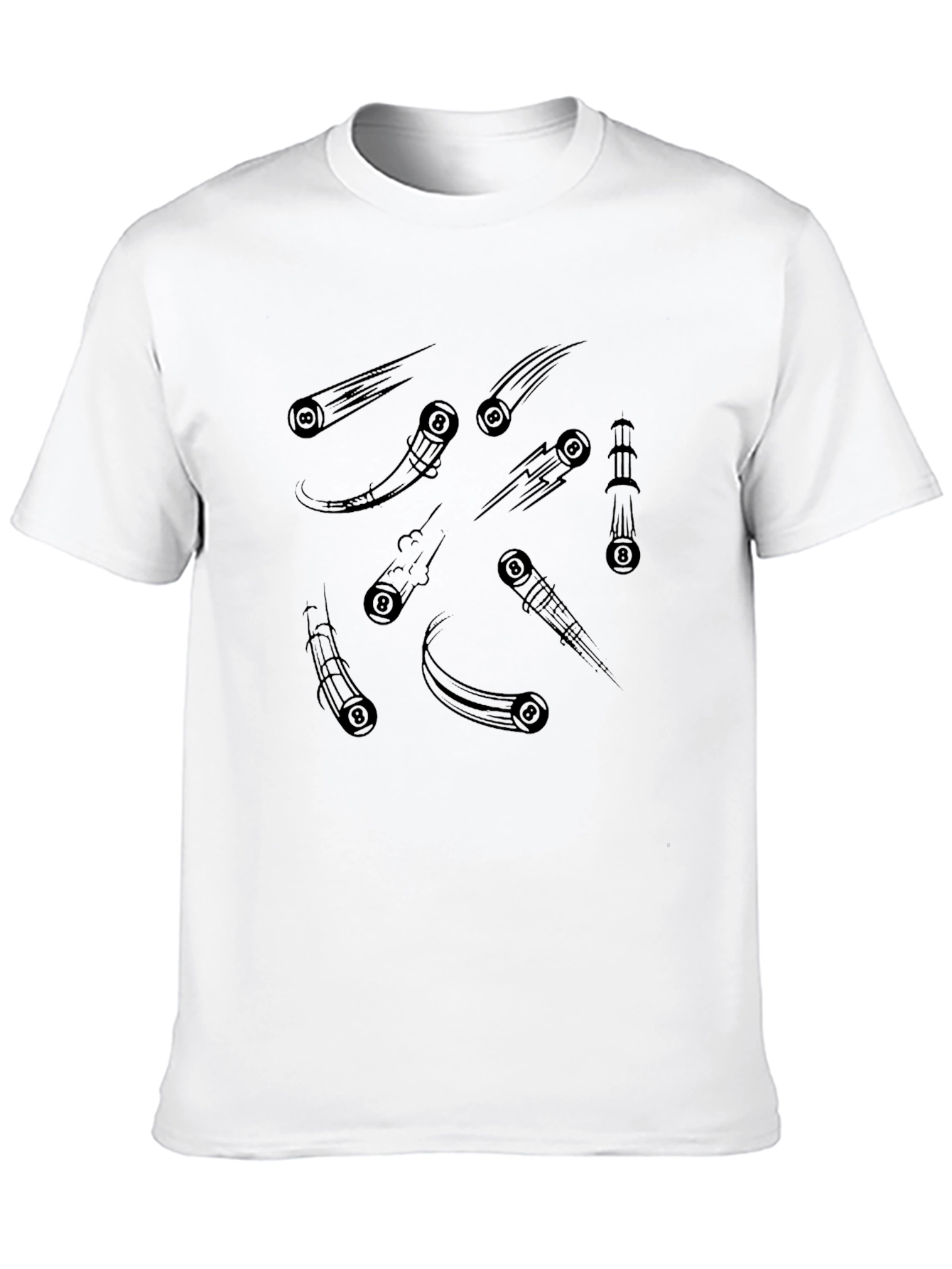 Black Cool Black T-Shirt with Graphic Billiard Ball Comet Design view 10