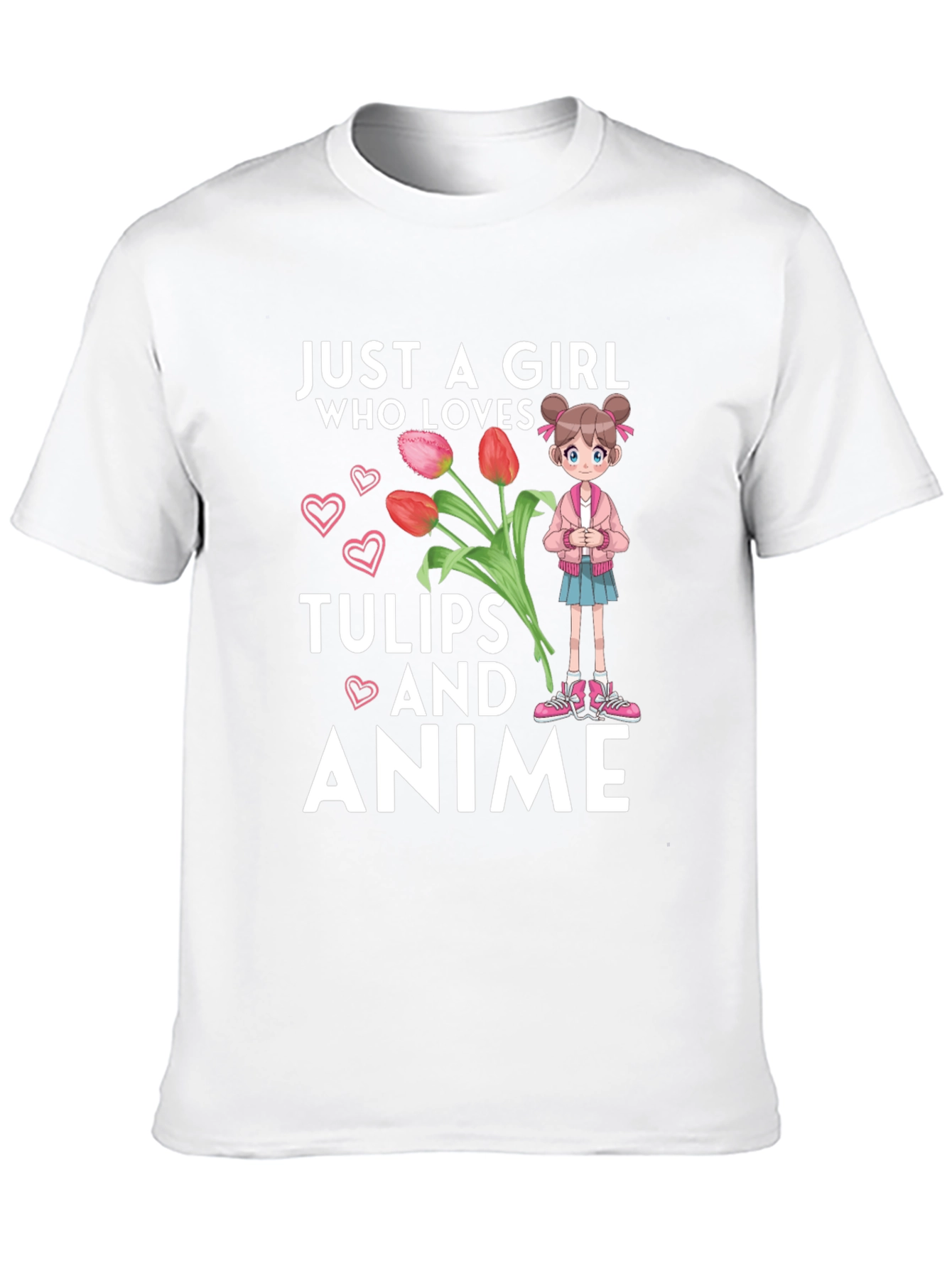 Black Just a Girl Who Loves Tulips and Anime T-Shirt view 10