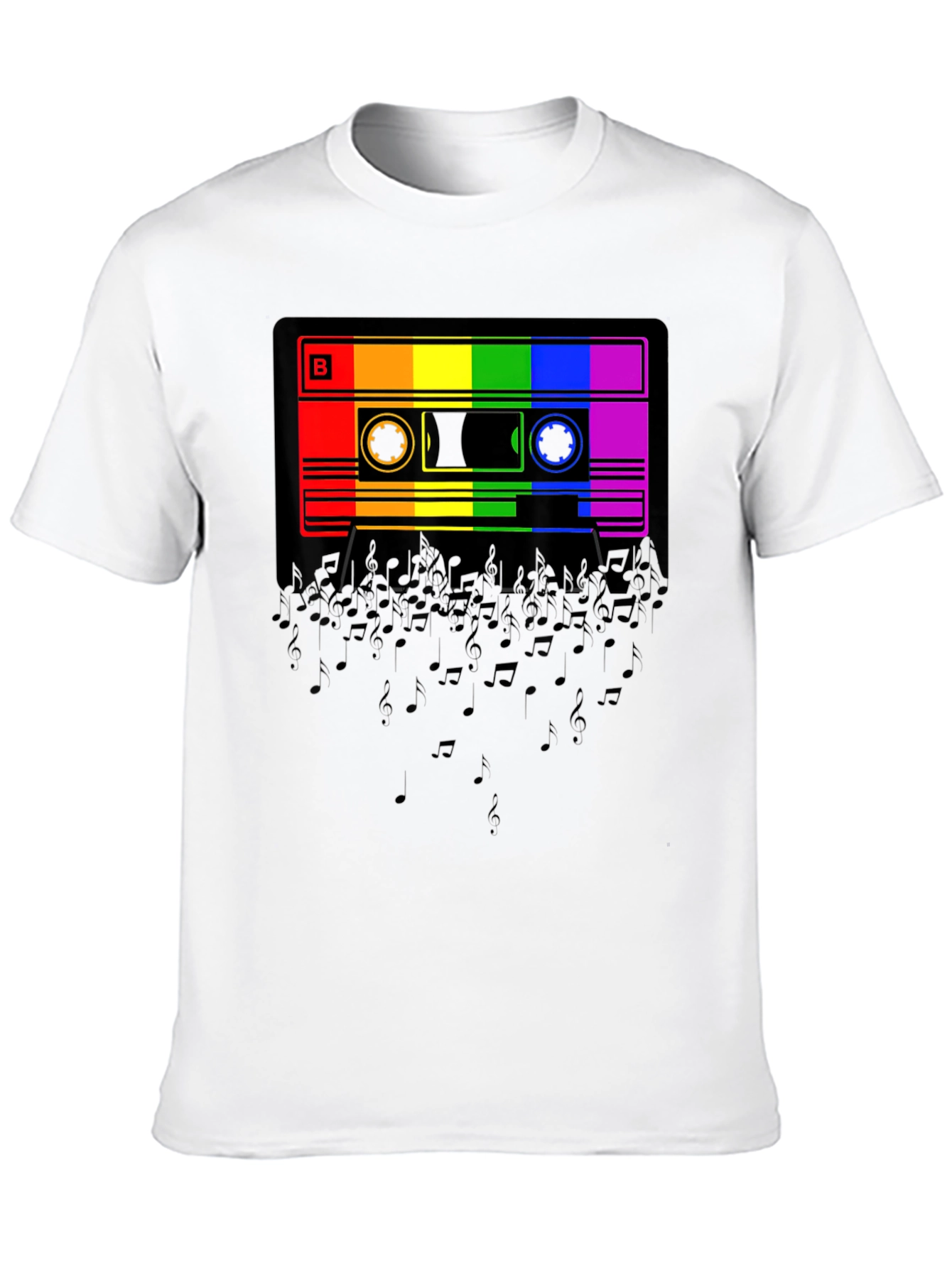 Black Rainbow Cassette Tape Music Notes Graphic T-Shirt view 10