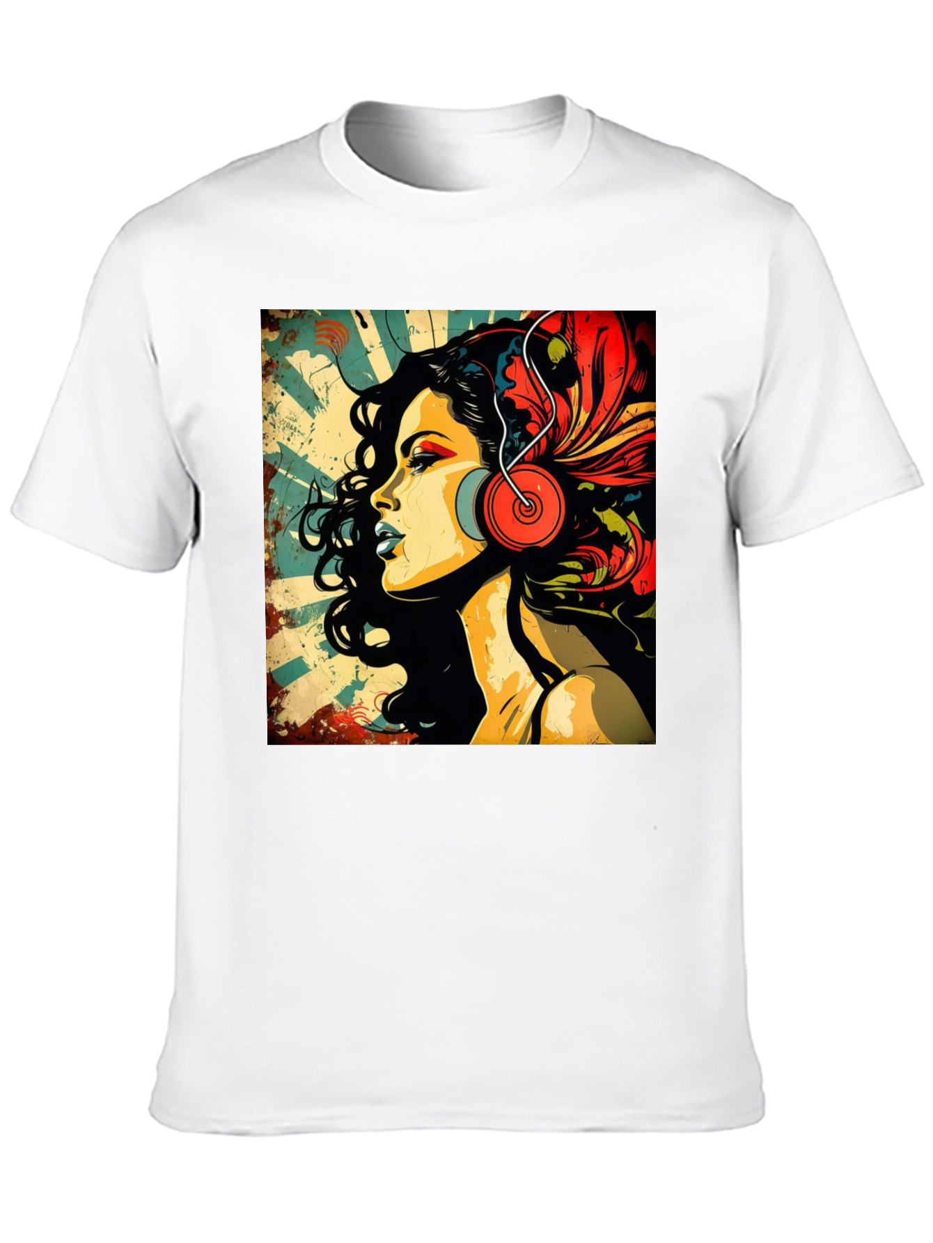 Black Retro Woman with Headphones Graphic Tee view 10