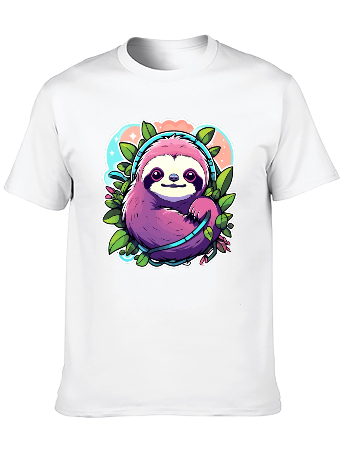 Black Sloth Headphones Graphic Tee - Cute Cartoon Animal Shirt view 10