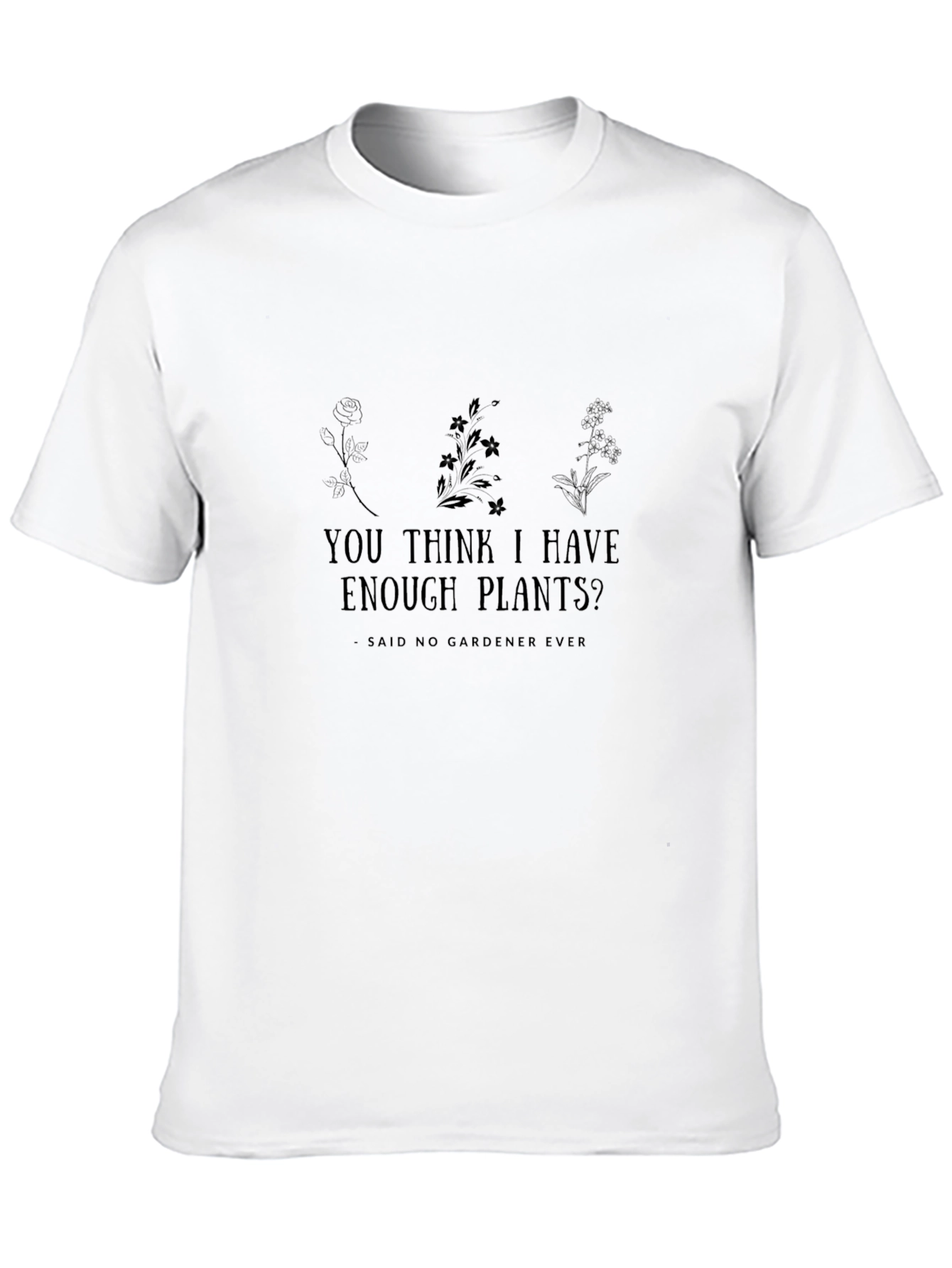Black Plant Lover Tee: 'Enough Plants?' Black T-Shirt view 10