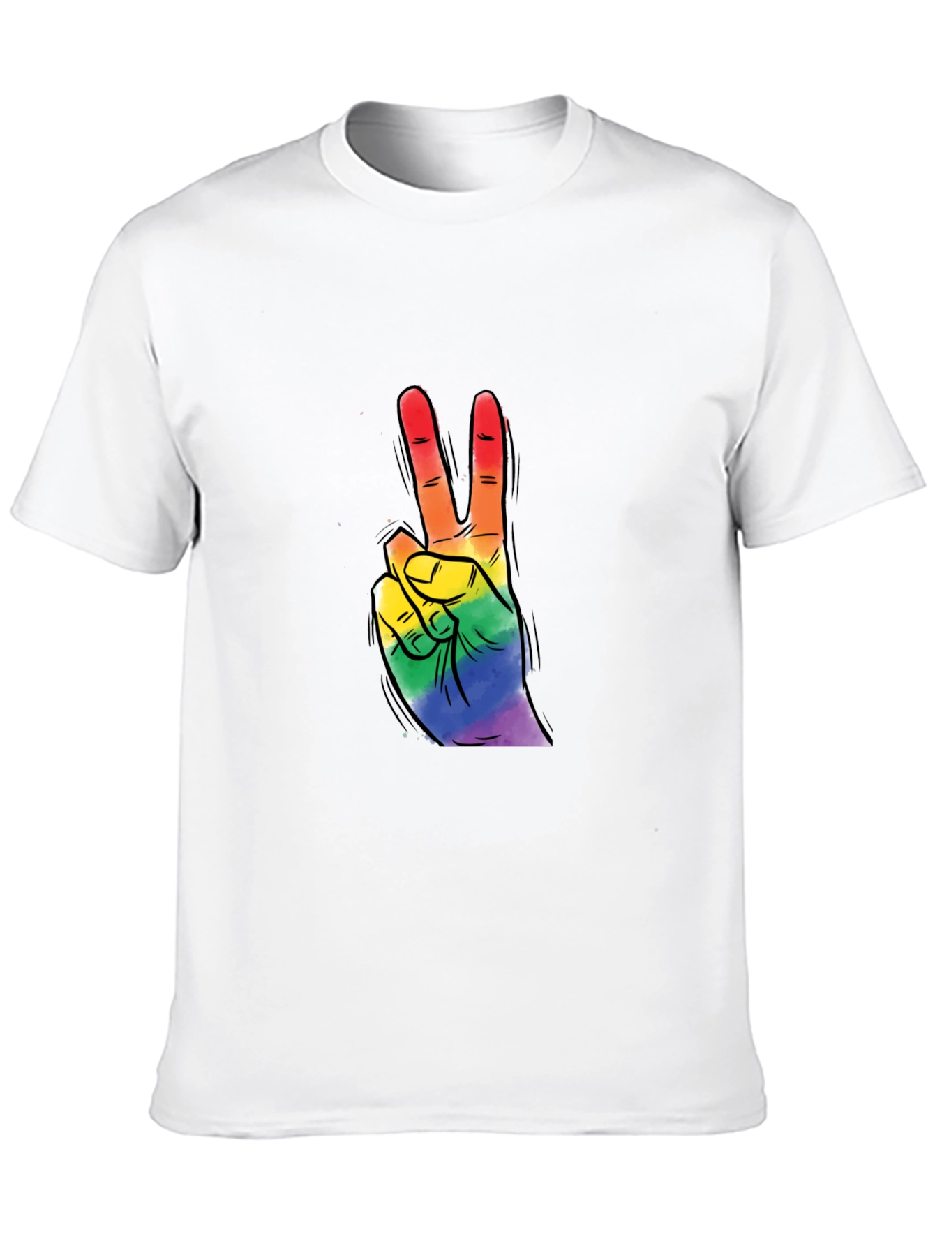 Black Rainbow Peace Sign Graphic Tee - Black Cotton T-Shirt view 10