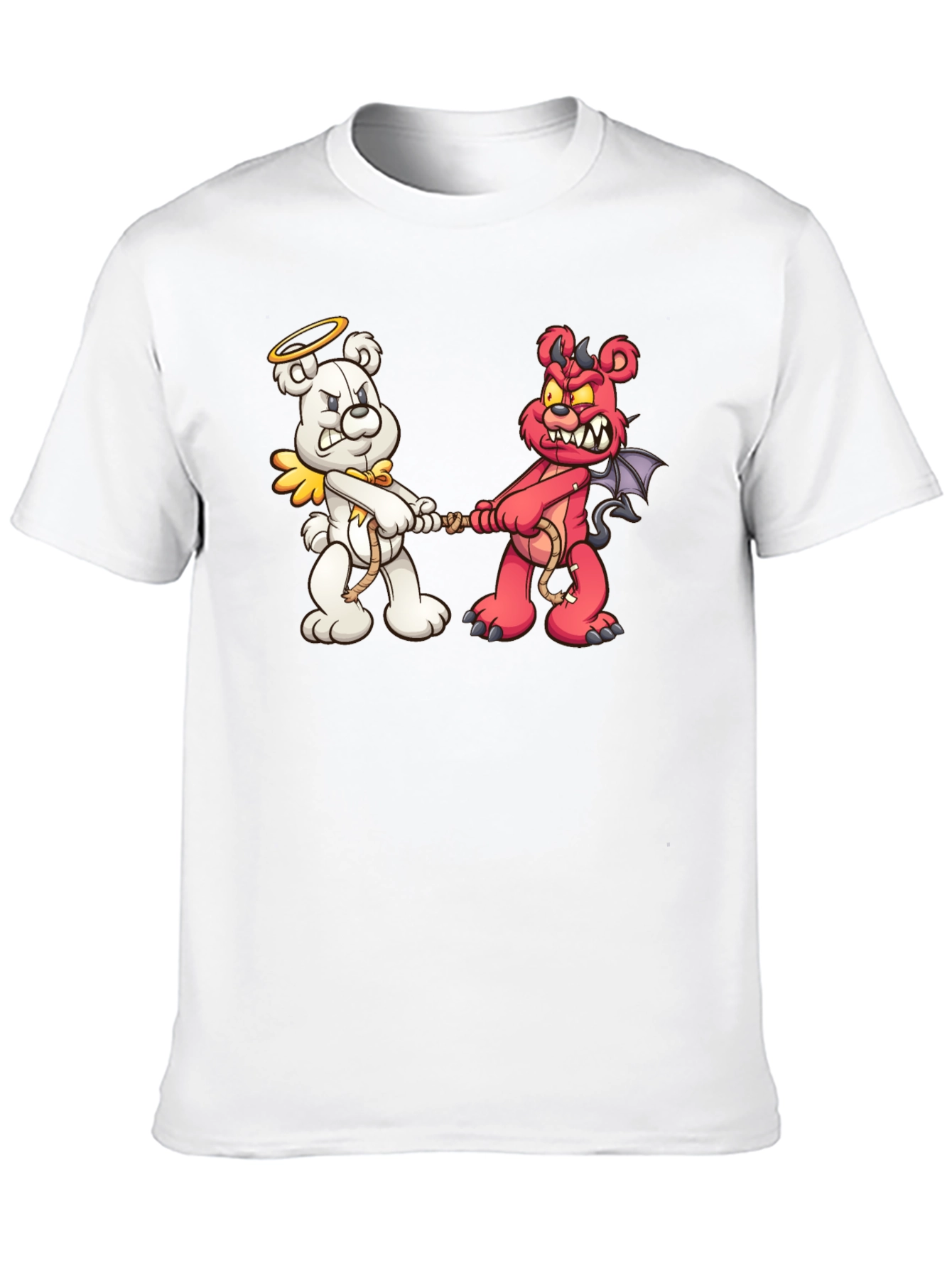 Black Angel vs. Devil Bear Tug-of-War Graphic T-Shirt view 10