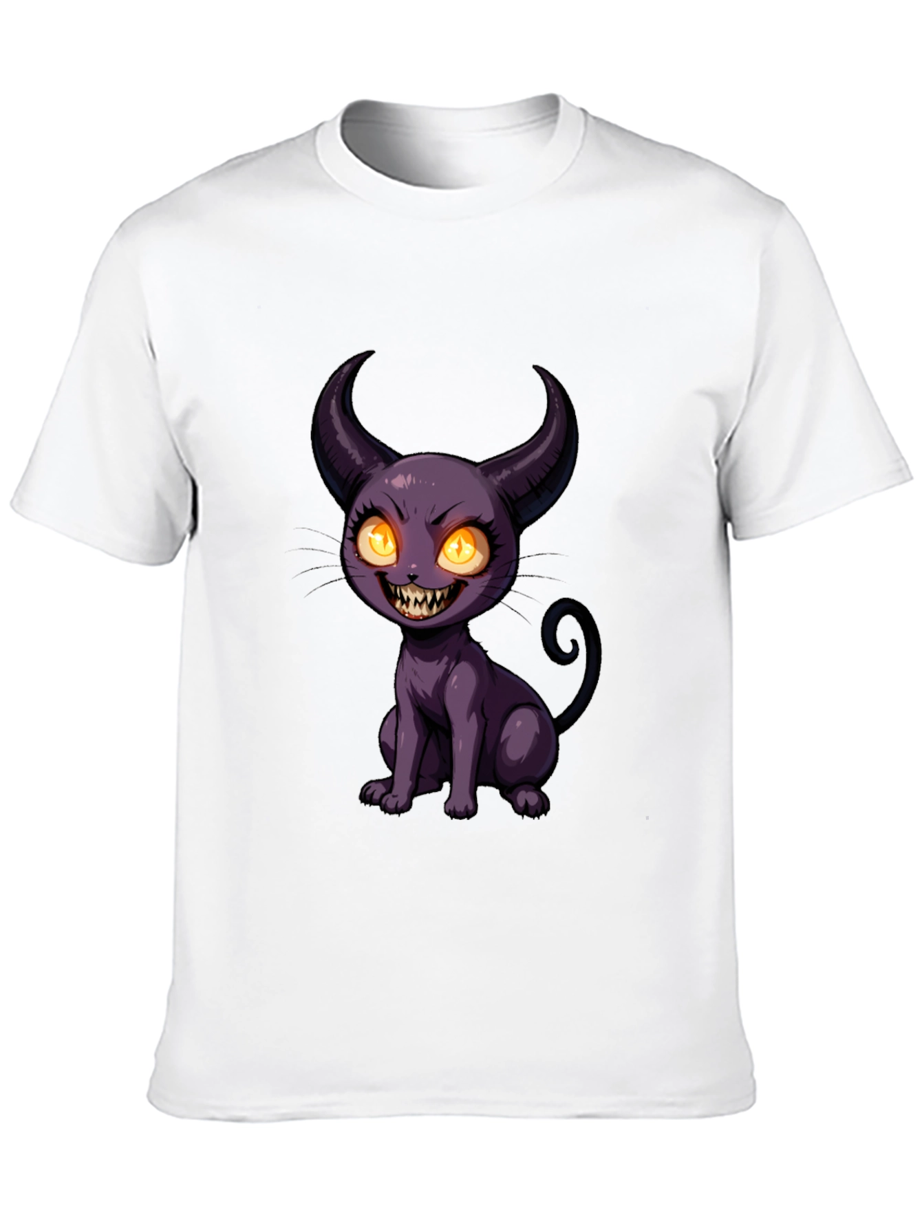 Black Black T-Shirt with Cartoon Devil Cat Print view 10