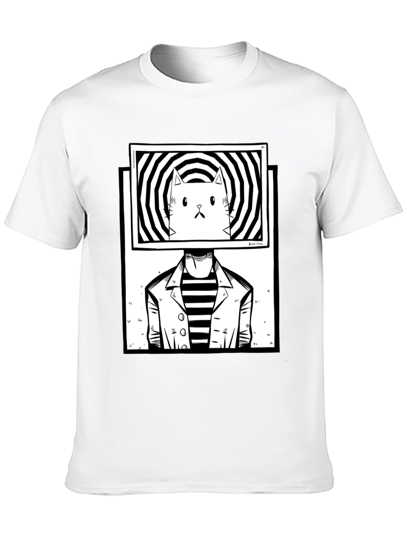 Black Abstract Cat Head T-Shirt view 10