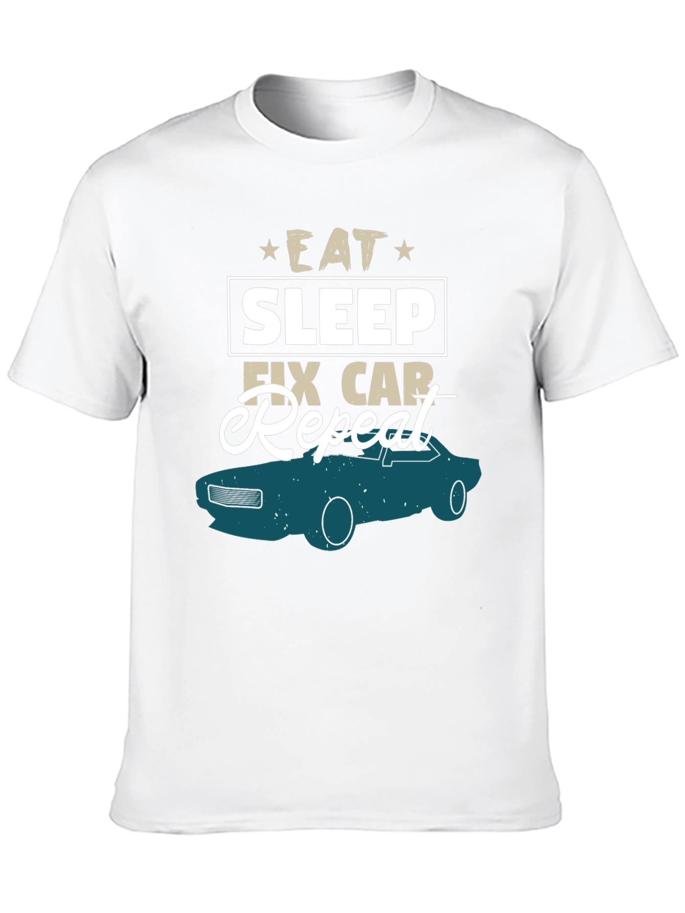 Black Eat Sleep Fix Car Repeat Graphic Tee view 10