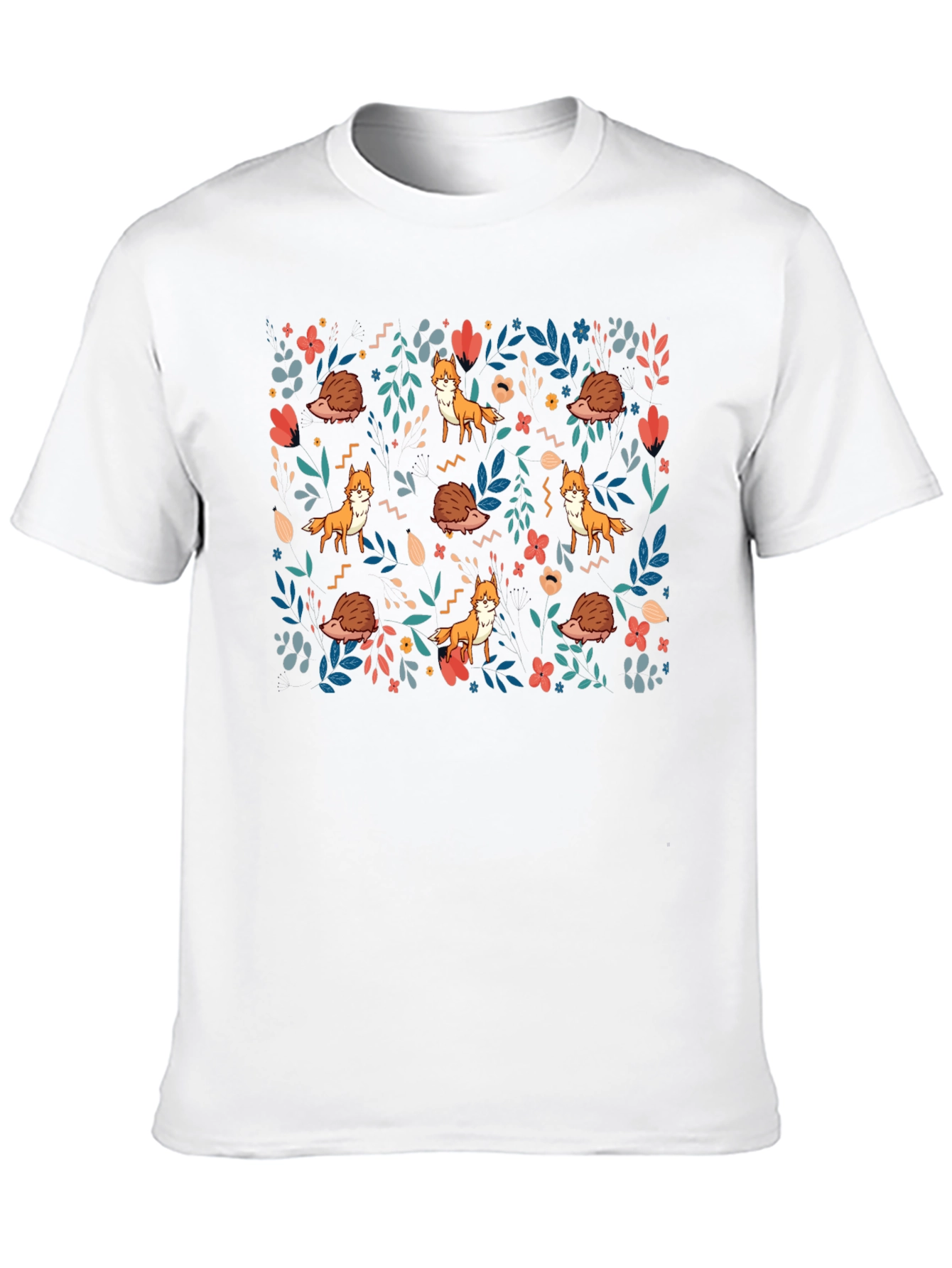 Black Fox and Hedgehog Patterned T-Shirt view 10