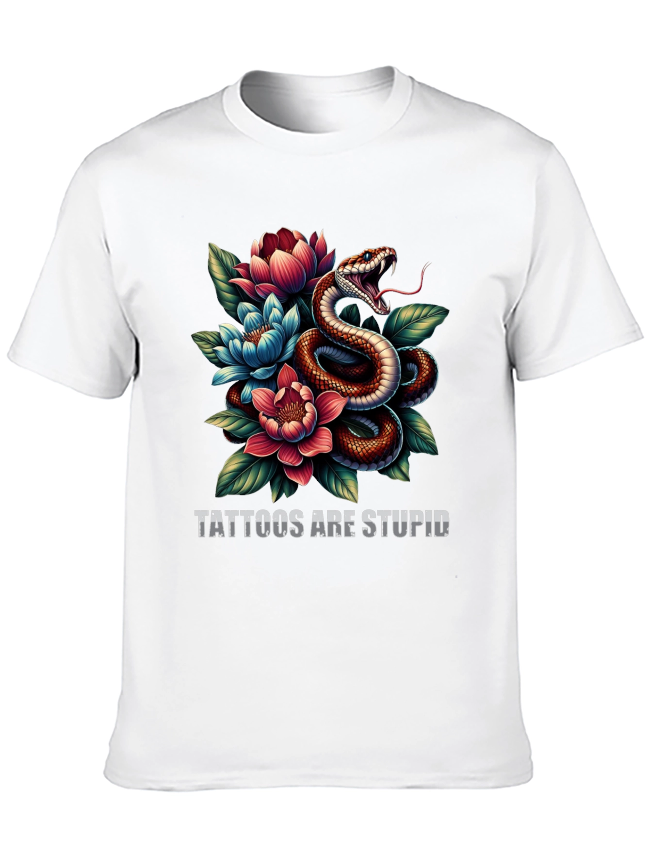 Black Snake & Floral Graphic Tee - Tattoos are Stupid view 10