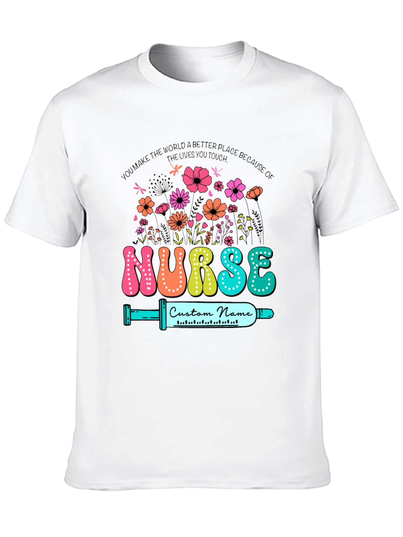 Black Floral Nurse Custom Name T-Shirt view 10