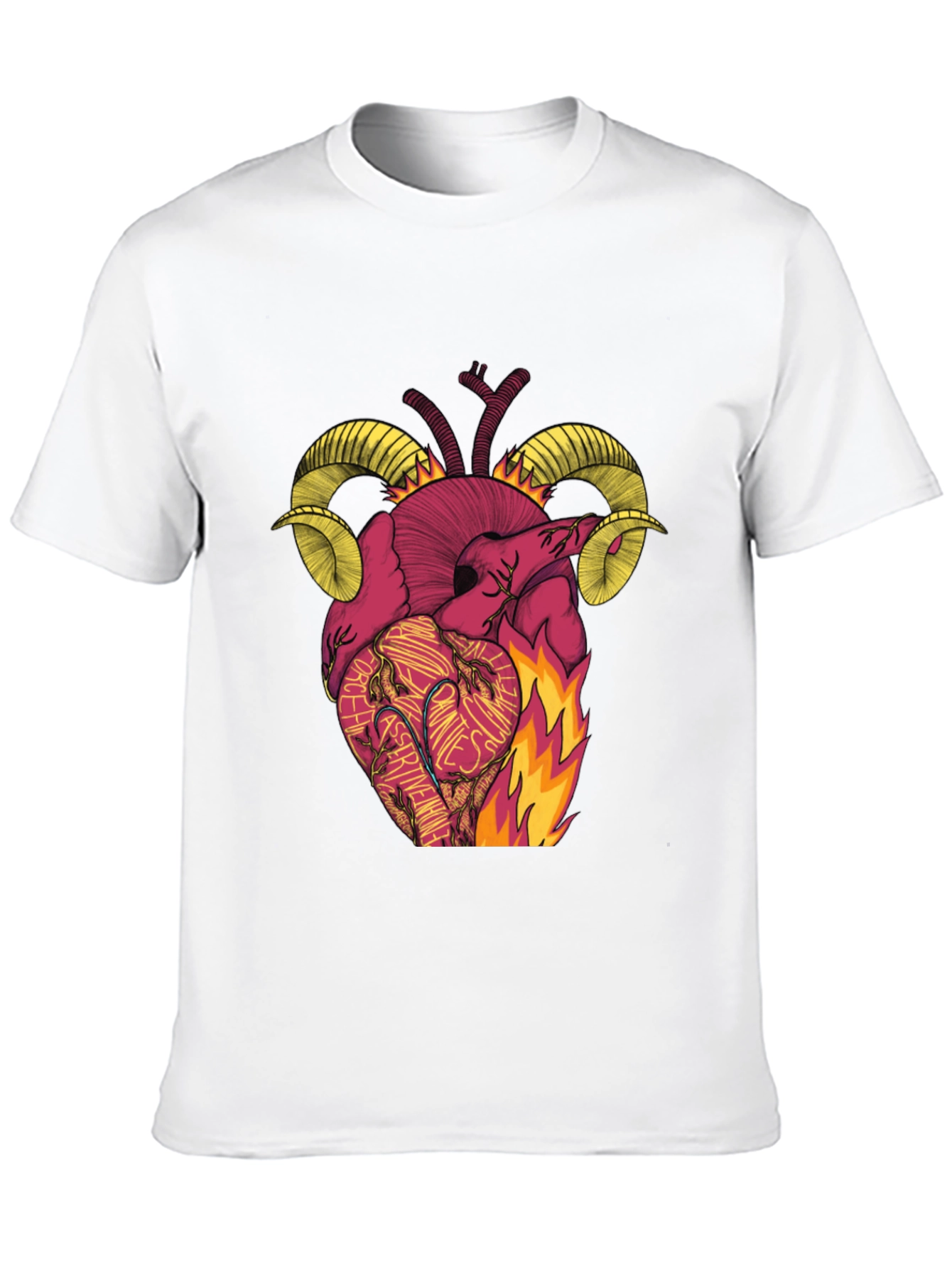 Black Fiery Heart Ram Horn Graphic Tee view 10