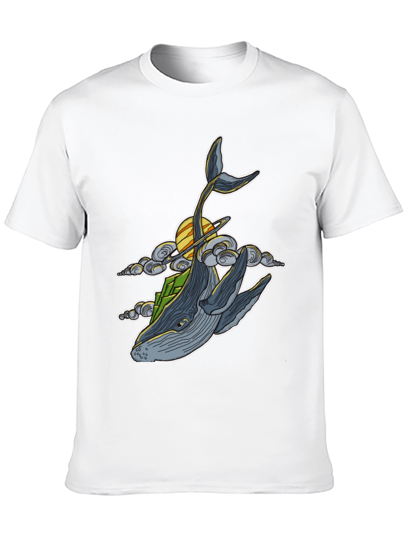 Black Whimsical Whale T-Shirt - Celestial Ocean Design view 10