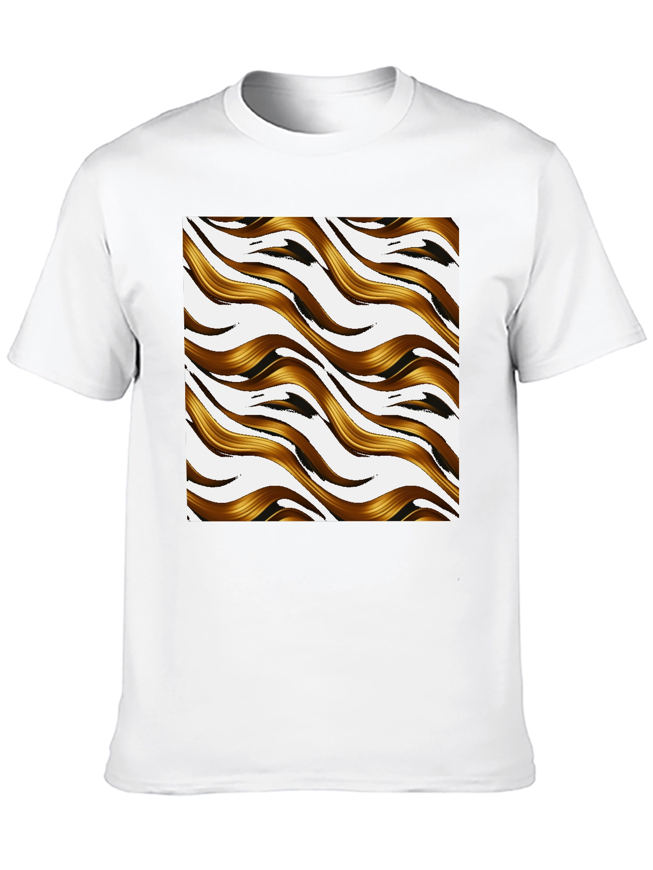 Black Golden Waves Graphic Print Black T-Shirt view 10