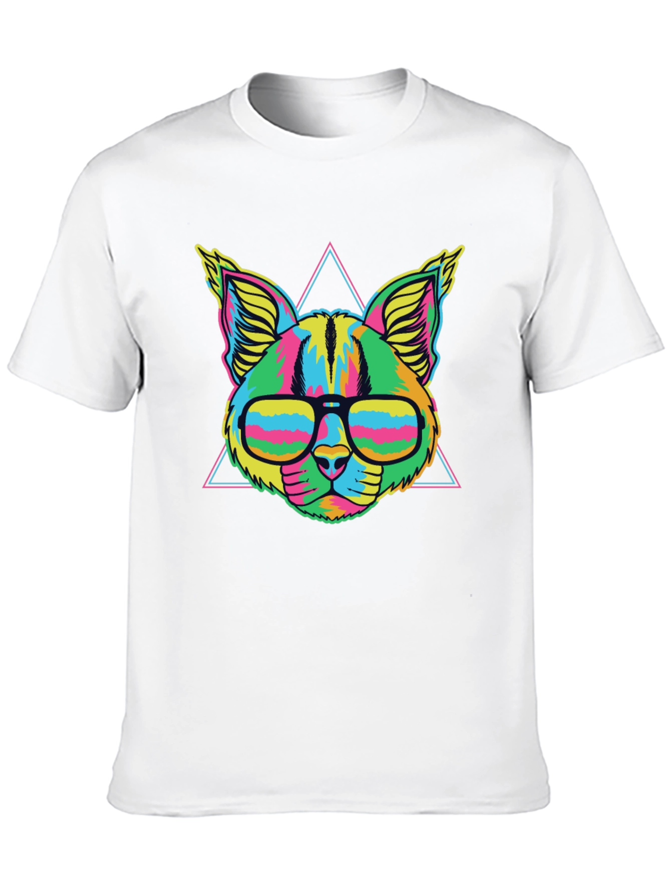 Black Vibrant Neon Cat T-Shirt with Glasses view 10