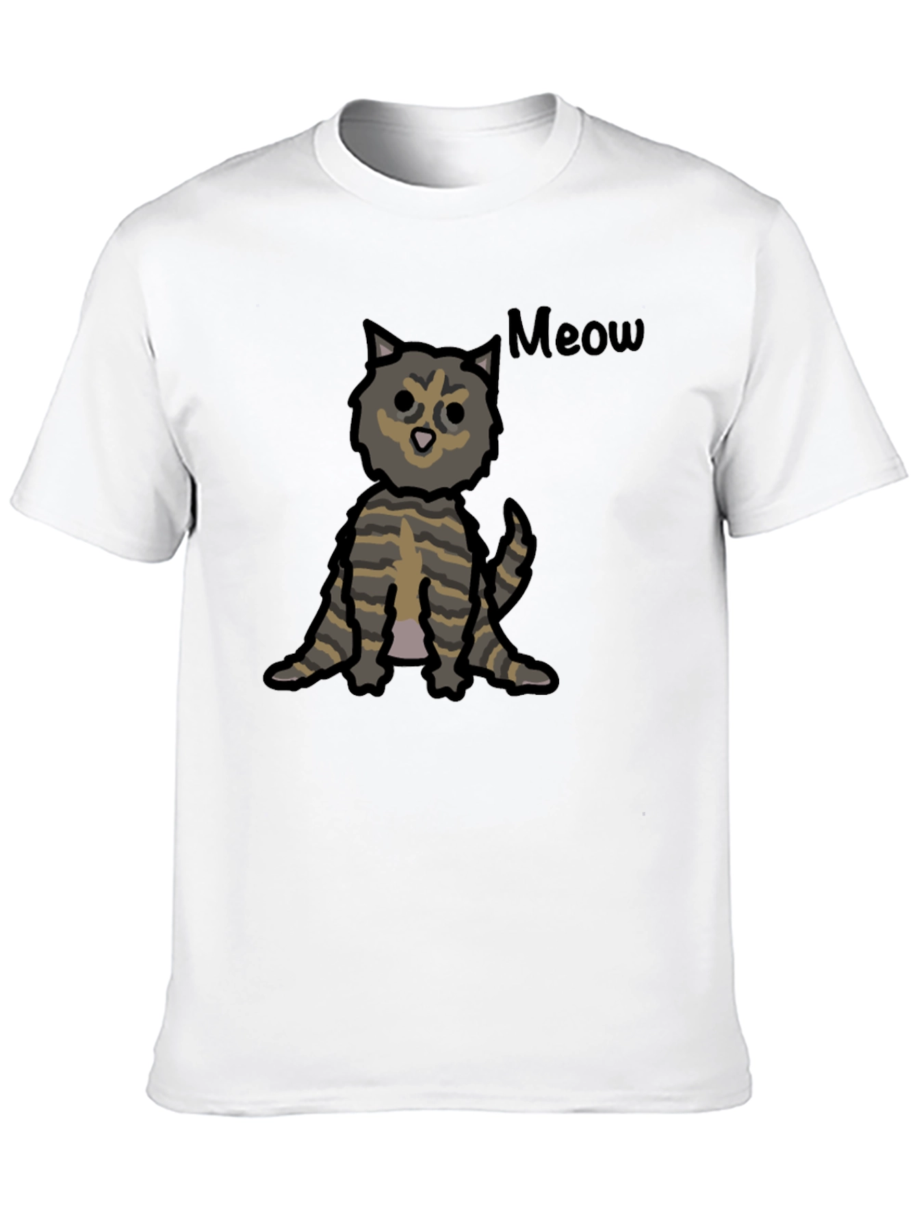 Black Cute Cartoon Cat Meow Graphic T-Shirt view 10