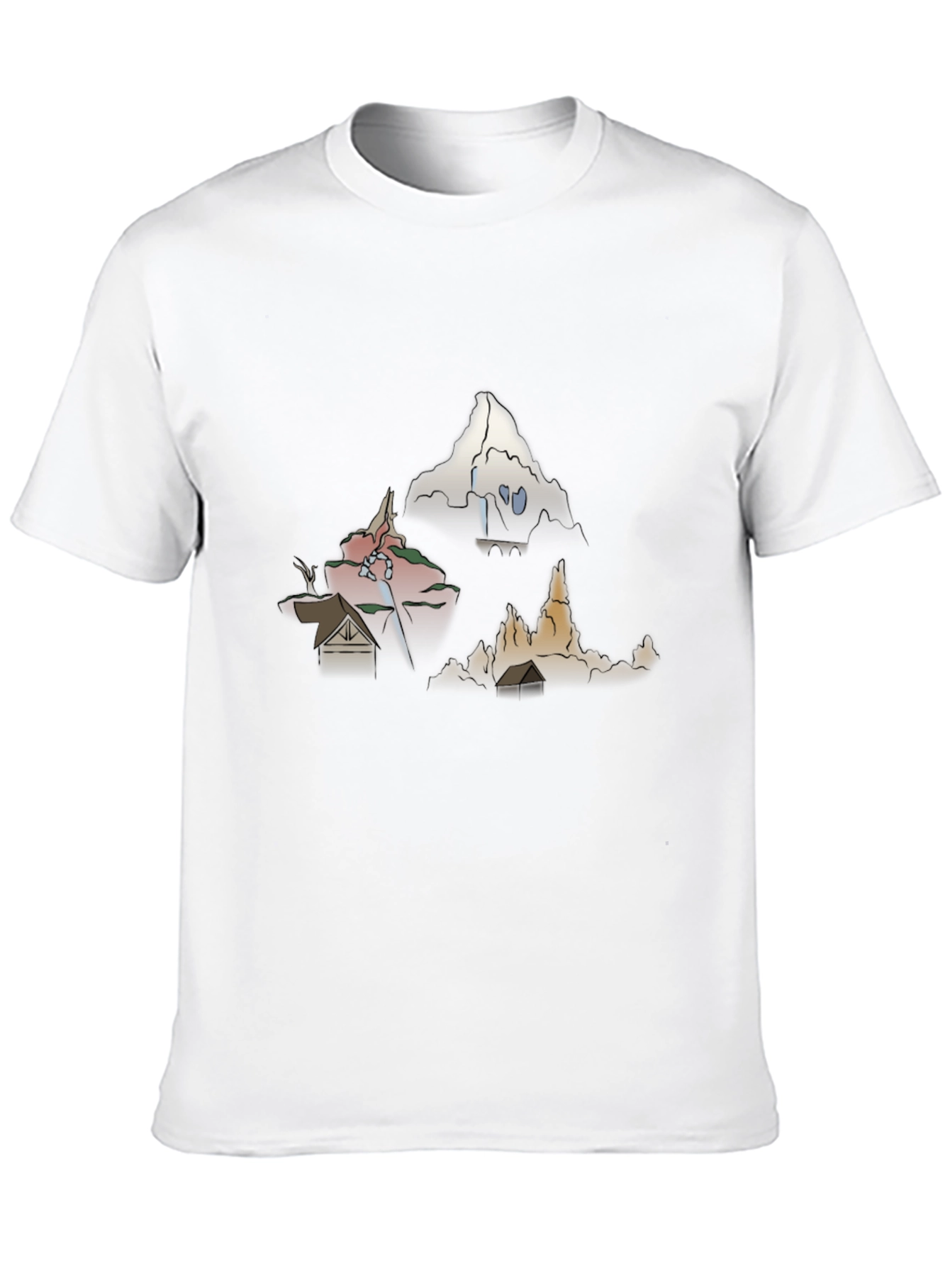 Black Men's Graphic Tee - Cartoon Landscape Print view 10