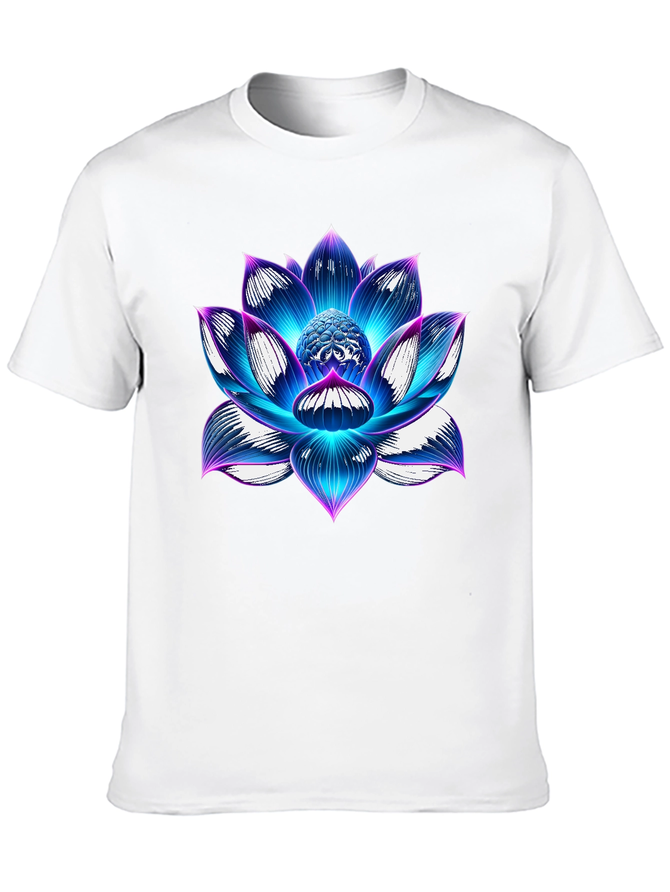 Black Blue Lotus Flower Graphic T-Shirt - Artistic Design view 10