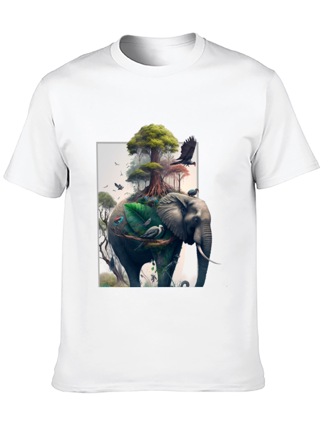 Black Nature Elephant Print Black T-Shirt view 10