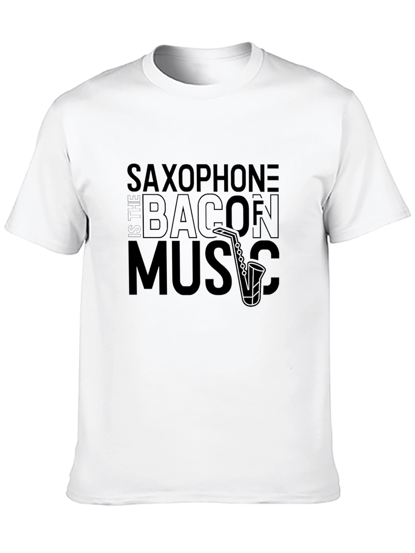 Black Saxophone Bacon Music T-Shirt - Unique Graphic Tee view 10