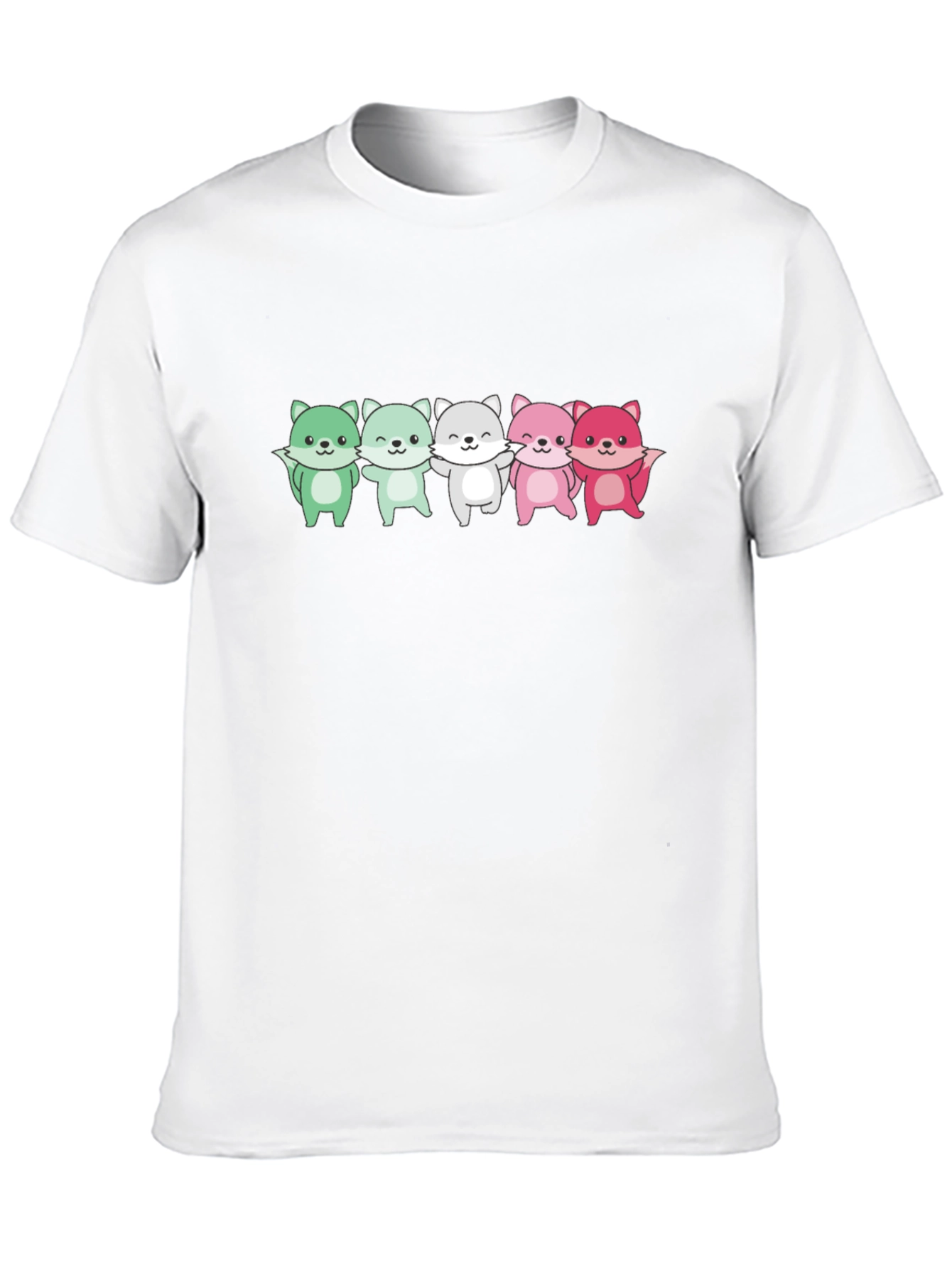 Black Cute Cartoon Foxes Black T-Shirt view 10