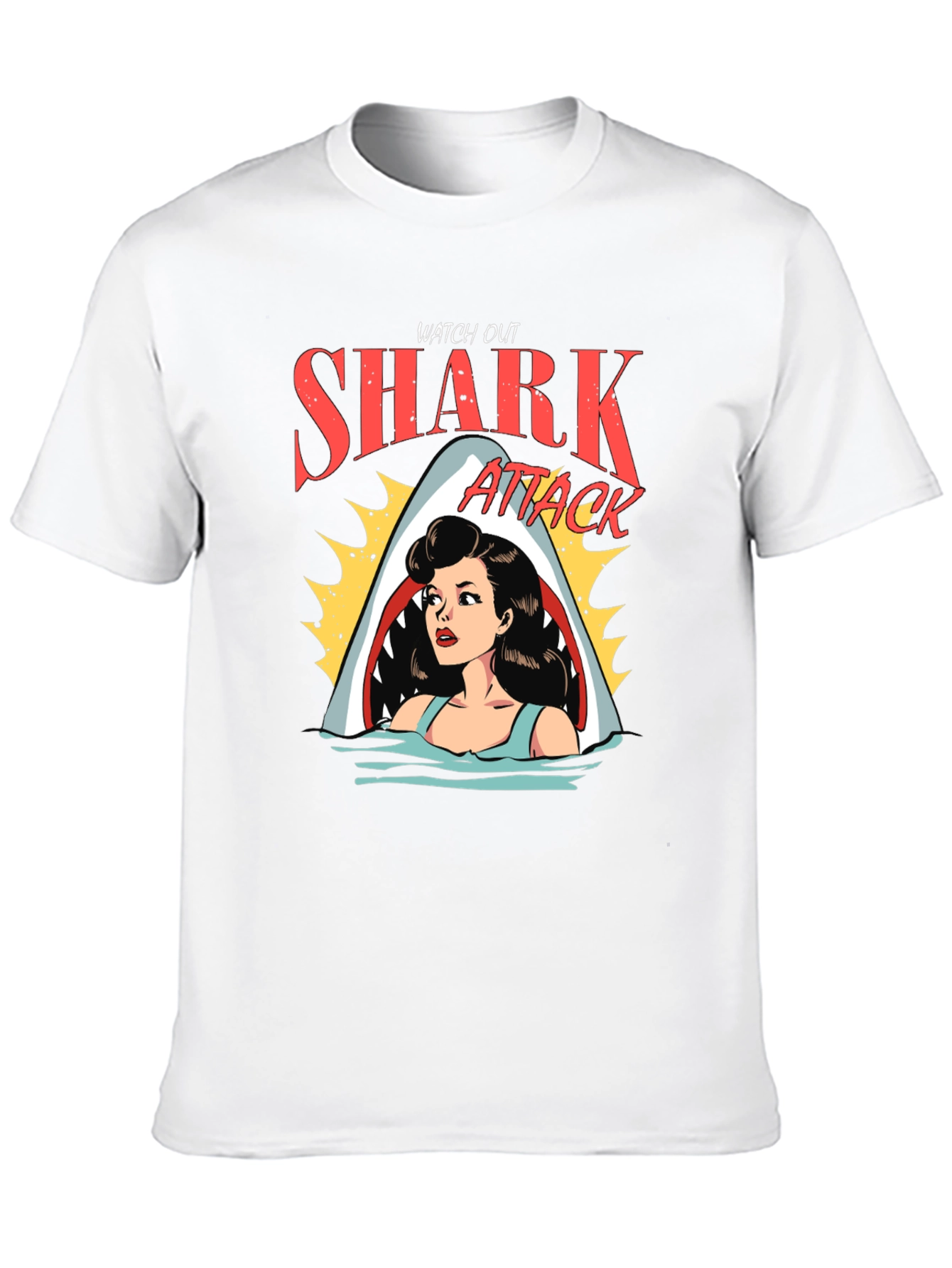 Black Shark Attack Cartoon Graphic Black T-Shirt view 10