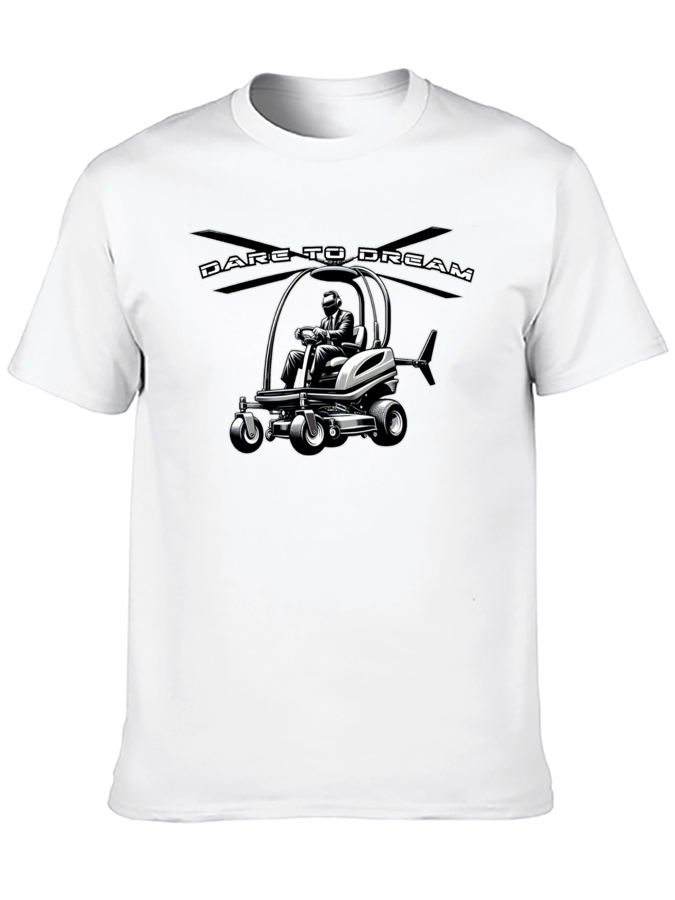 Black Dare to Dream Lawn Mower Helicopter T-Shirt view 10
