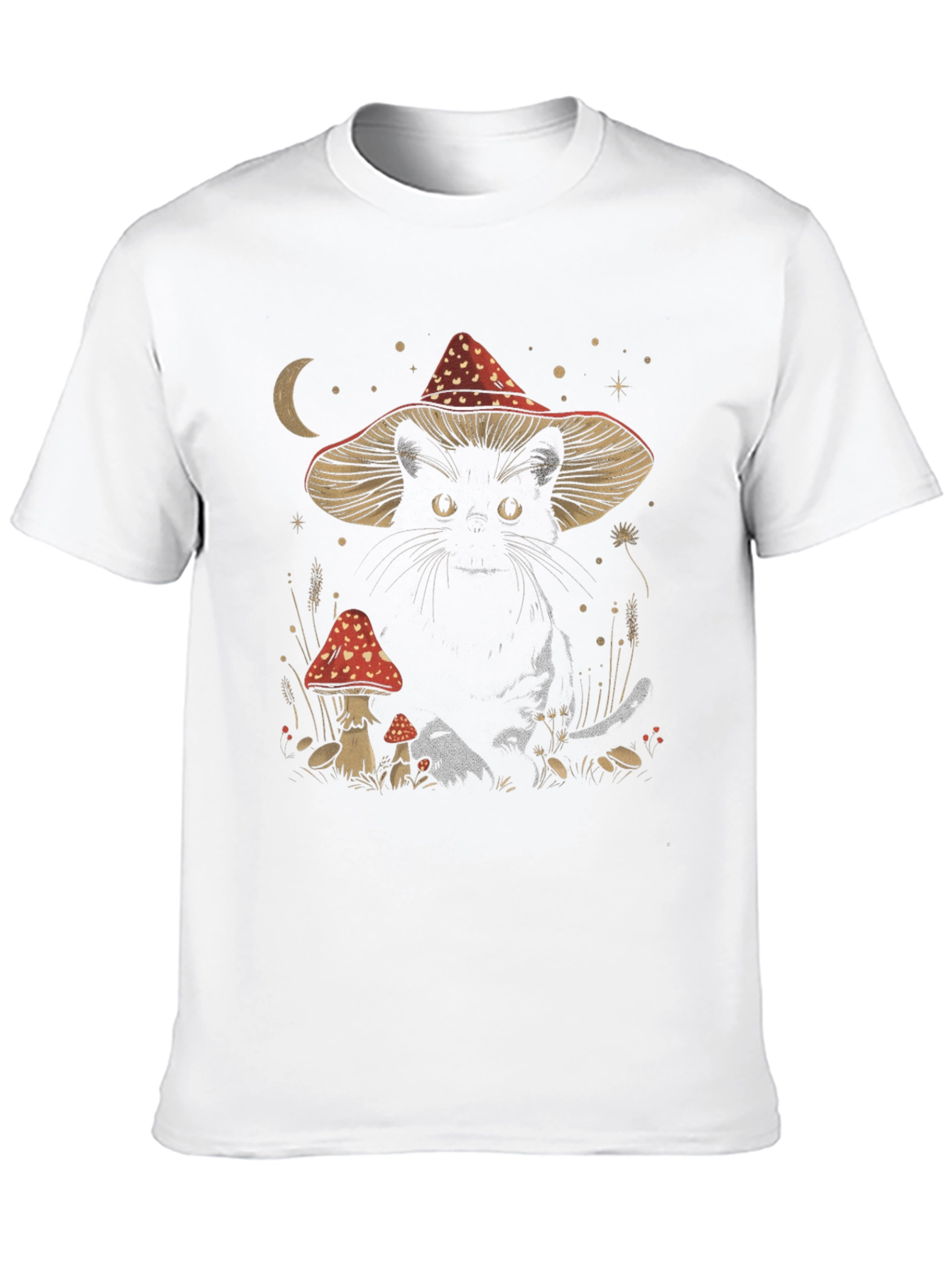Black Cat in Mushroom Hat T-Shirt - Whimsical Graphic Tee view 10
