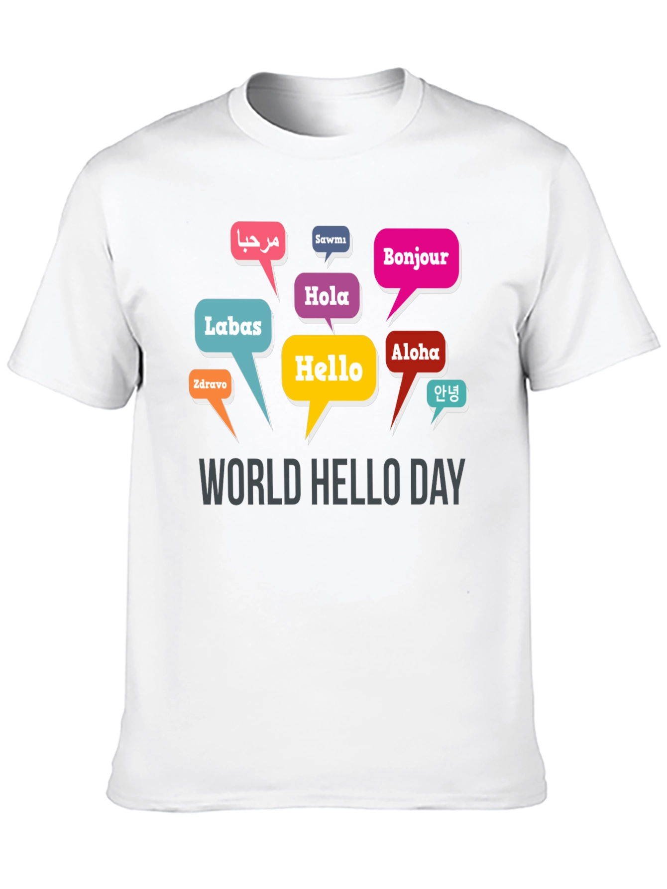 Black World Hello Day T-Shirt - Multilingual Greetings view 10