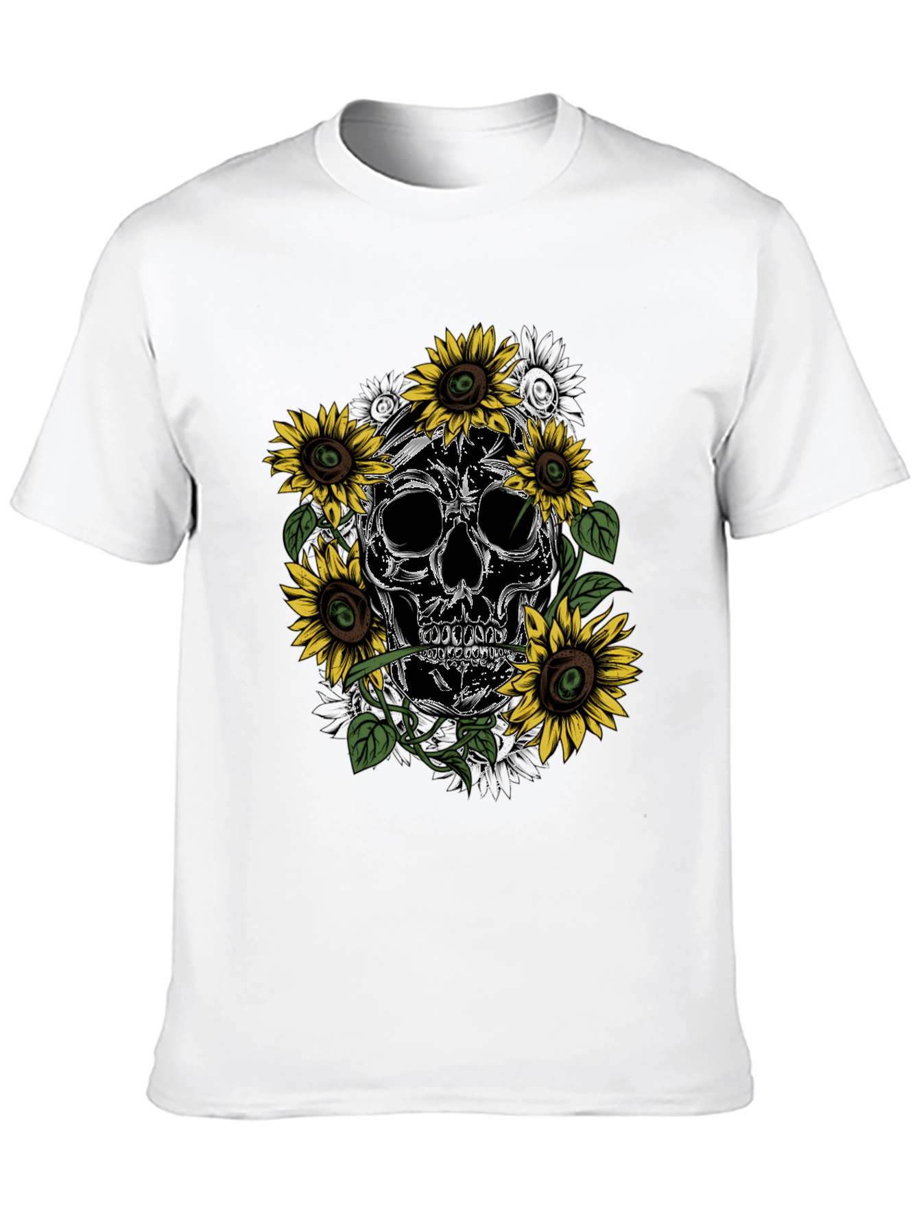 Black Skull & Sunflower Graphic Tee - Men's Black T-Shirt view 10