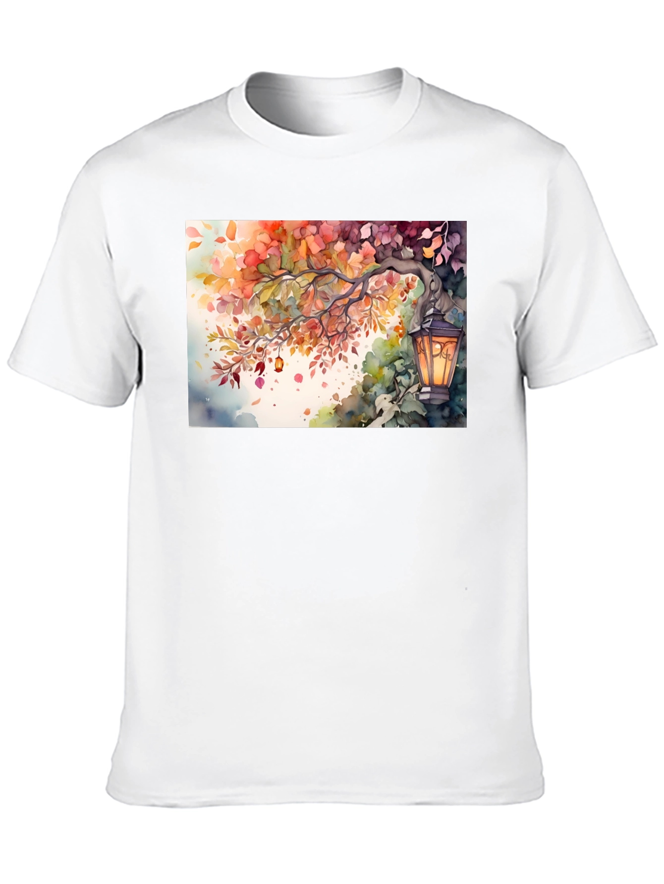 Black Watercolor Autumn Scene T-Shirt view 10