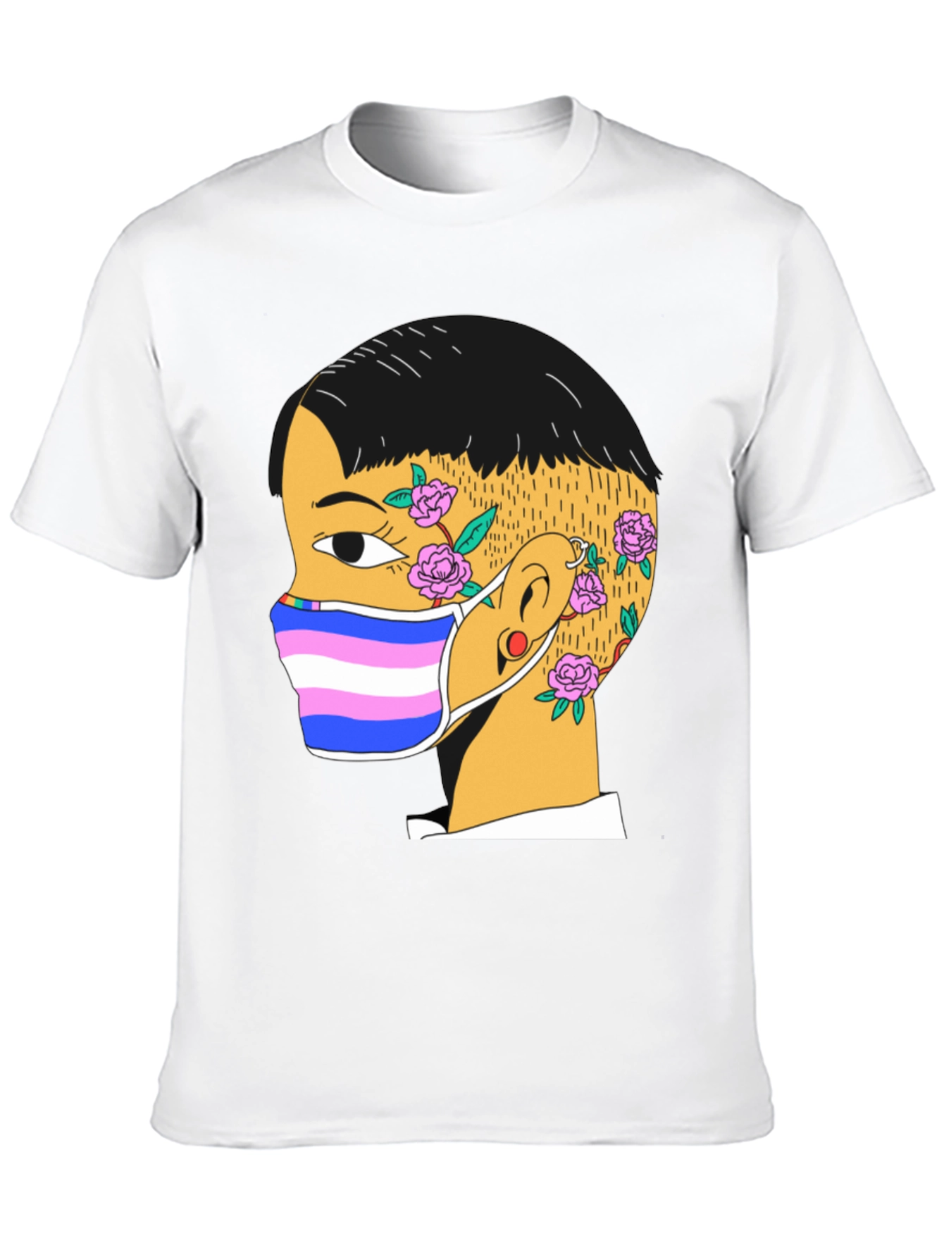 Black Graphic Tee with Trans Pride Mask Design view 10